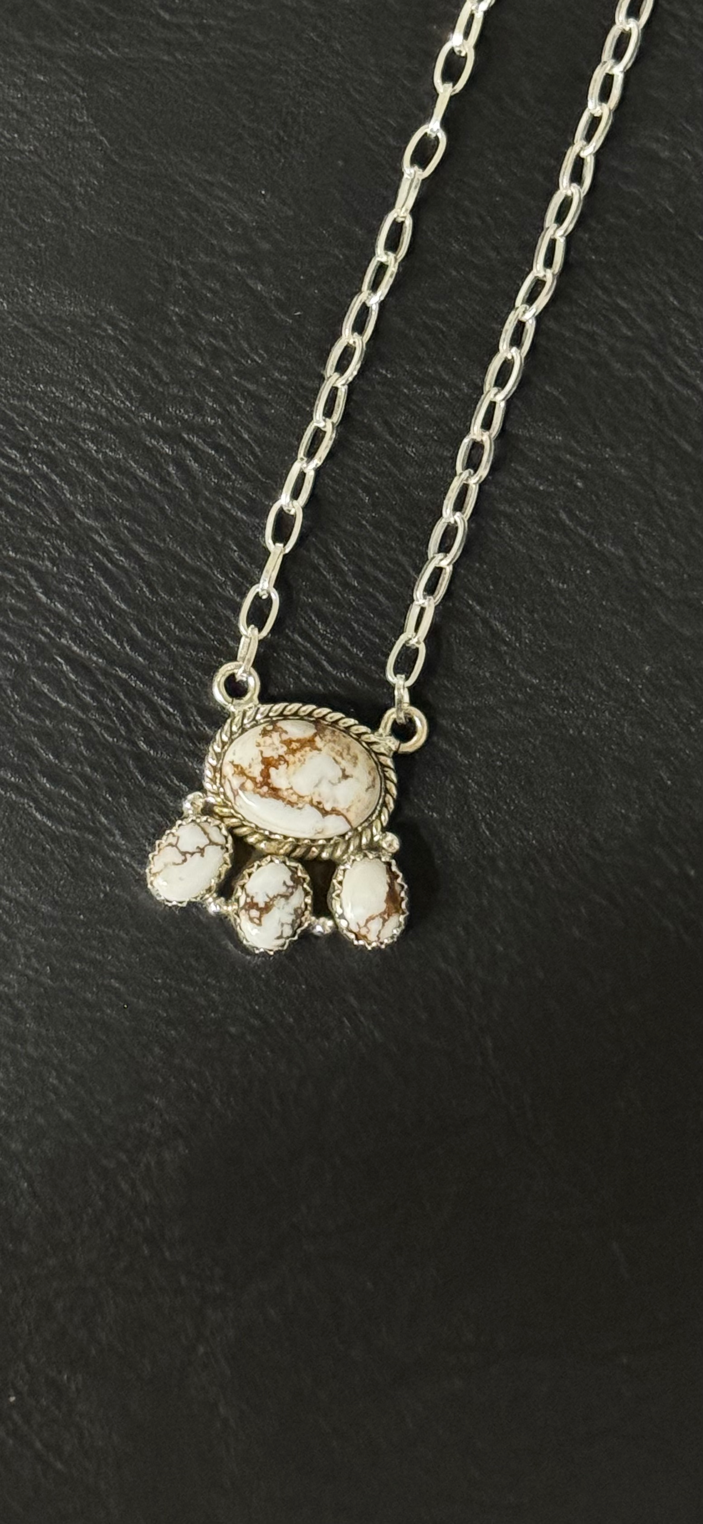Multi Stone Necklace - White Horse - Sterling Silver