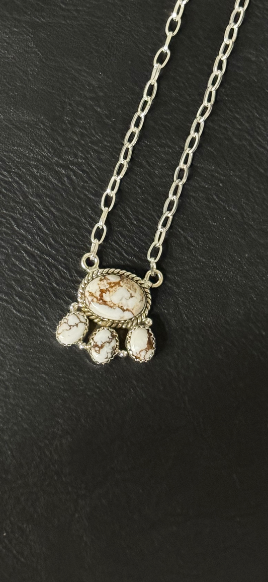 Multi Stone Necklace - White Horse - Sterling Silver