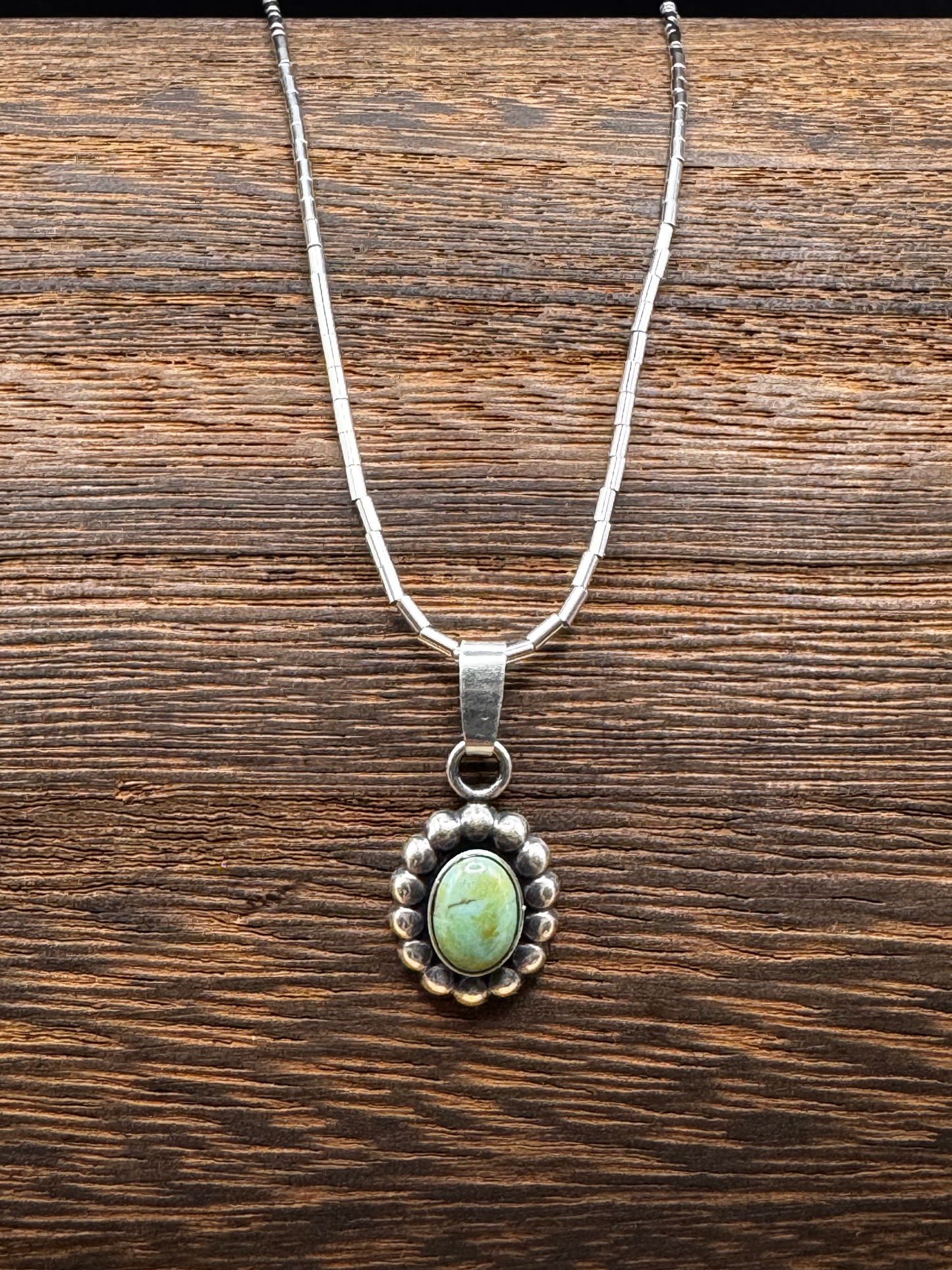Liquid Silver Necklace with Stone - Green Turquoise - Sterling Silver