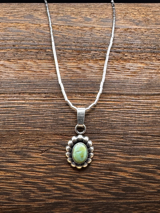 Liquid Silver Necklace with Stone - Green Turquoise - Sterling Silver