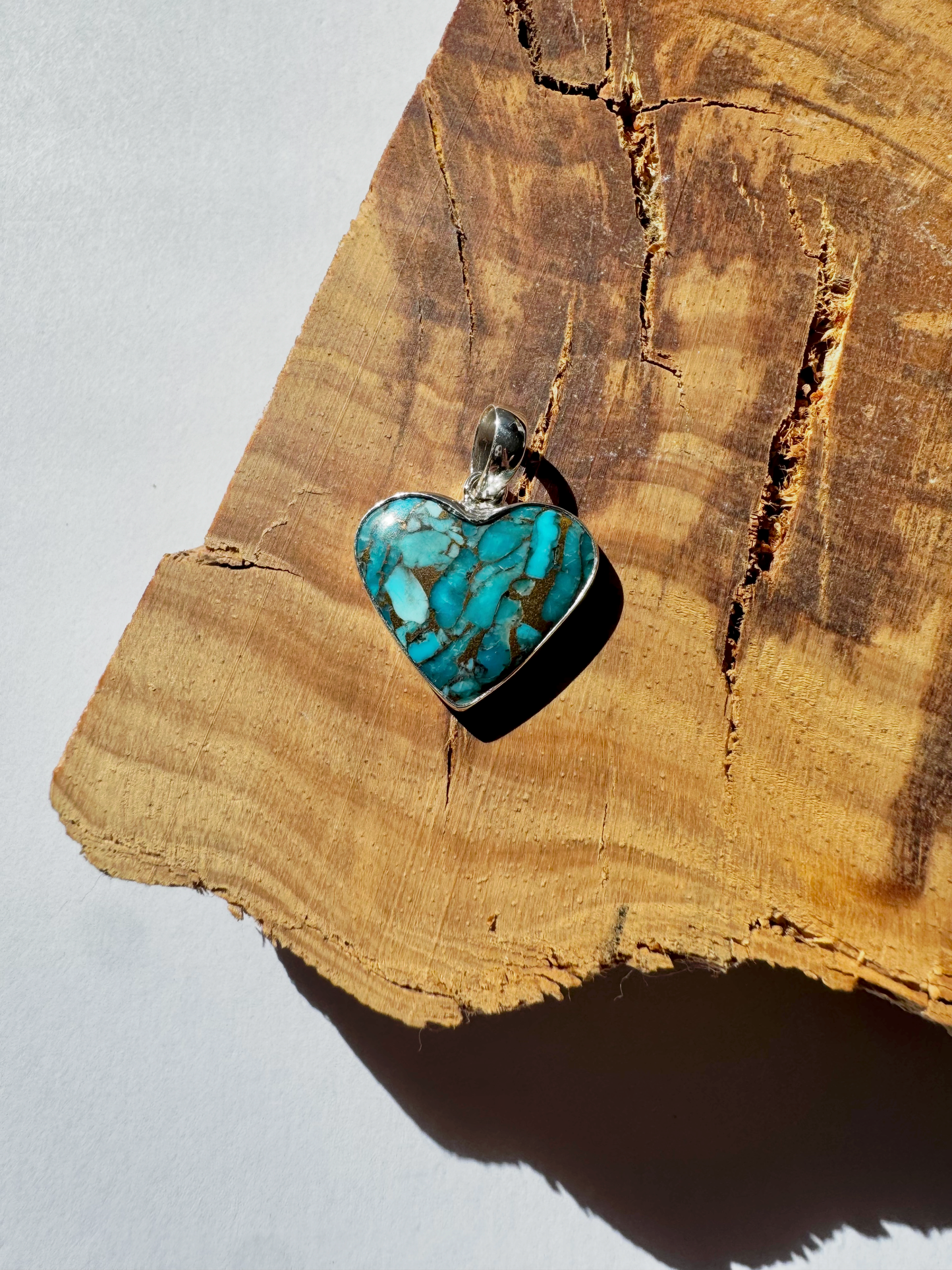 Blue Copper Turquoise Heart Pendant - Sterling Silver