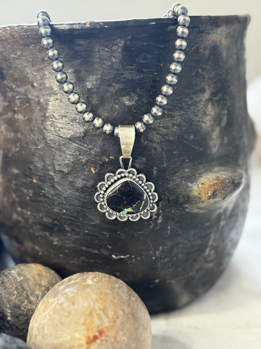 Teardrop with Ruffles - Black Jack - Sterling Silver - Native Handmade - Jameson Garcia (artist)