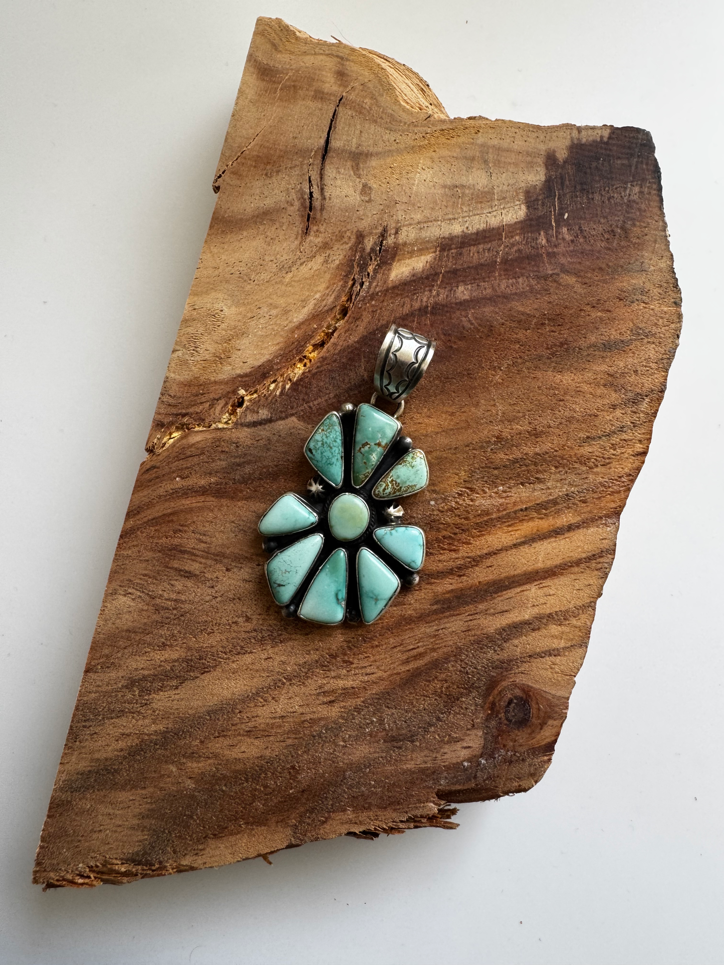 Pendant - Carico Lake Turquoise - Sterling Silver - Native Handmade - Lorenzo Juan (Artist)