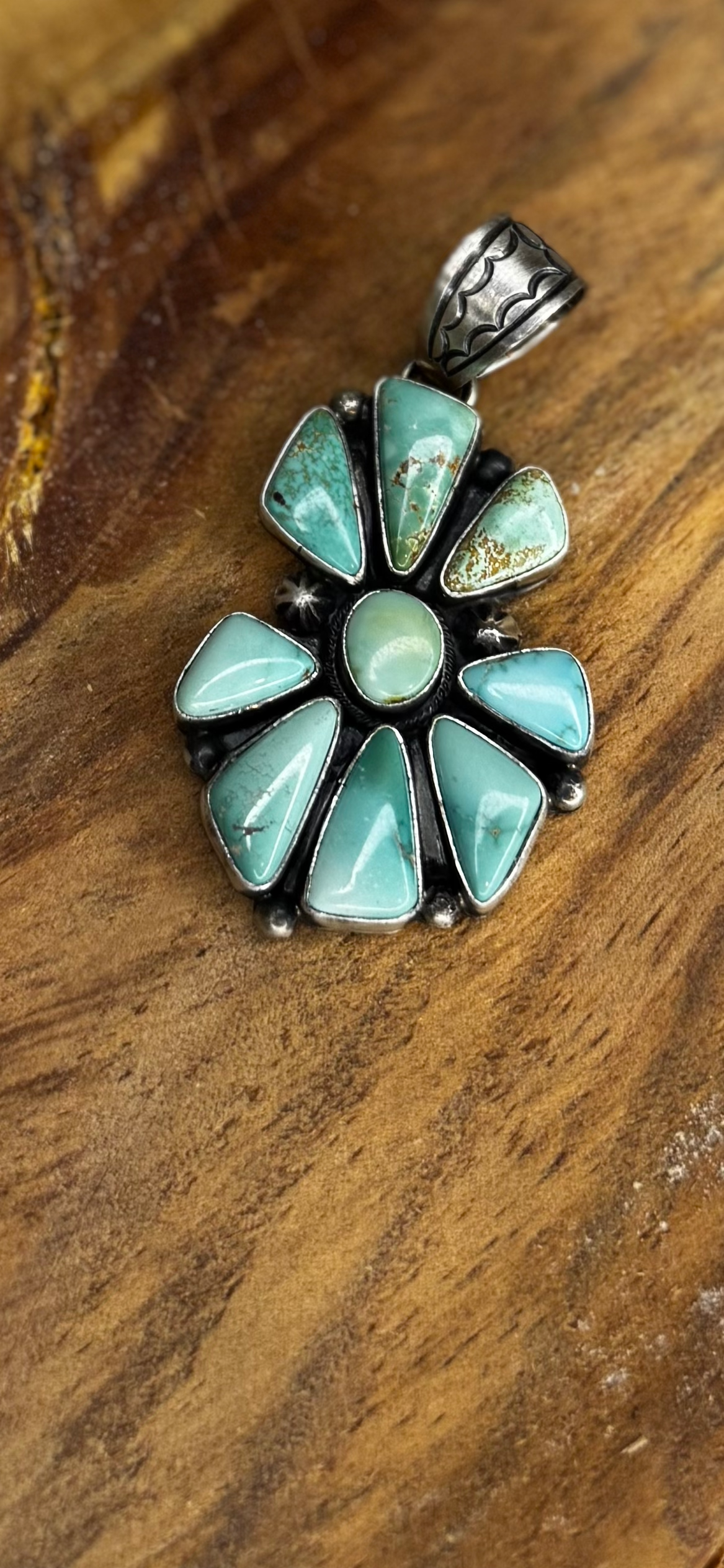 Pendant - Carico Lake Turquoise - Sterling Silver - Native Handmade - Lorenzo Juan (Artist)
