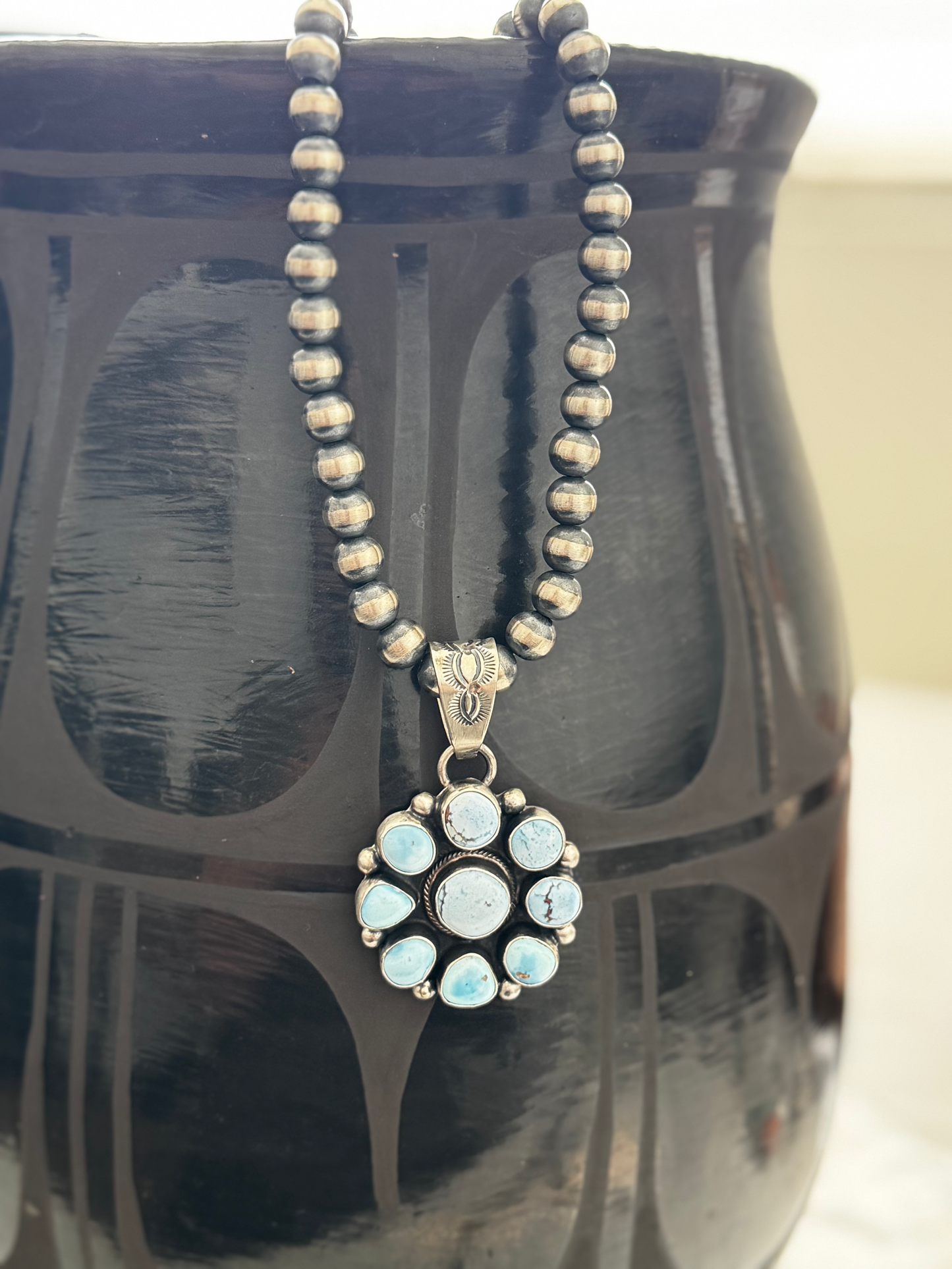 Round Cluster Pendant - Golden Hills - Sterling Silver - Native Handmade - Bob Becenti (artist)