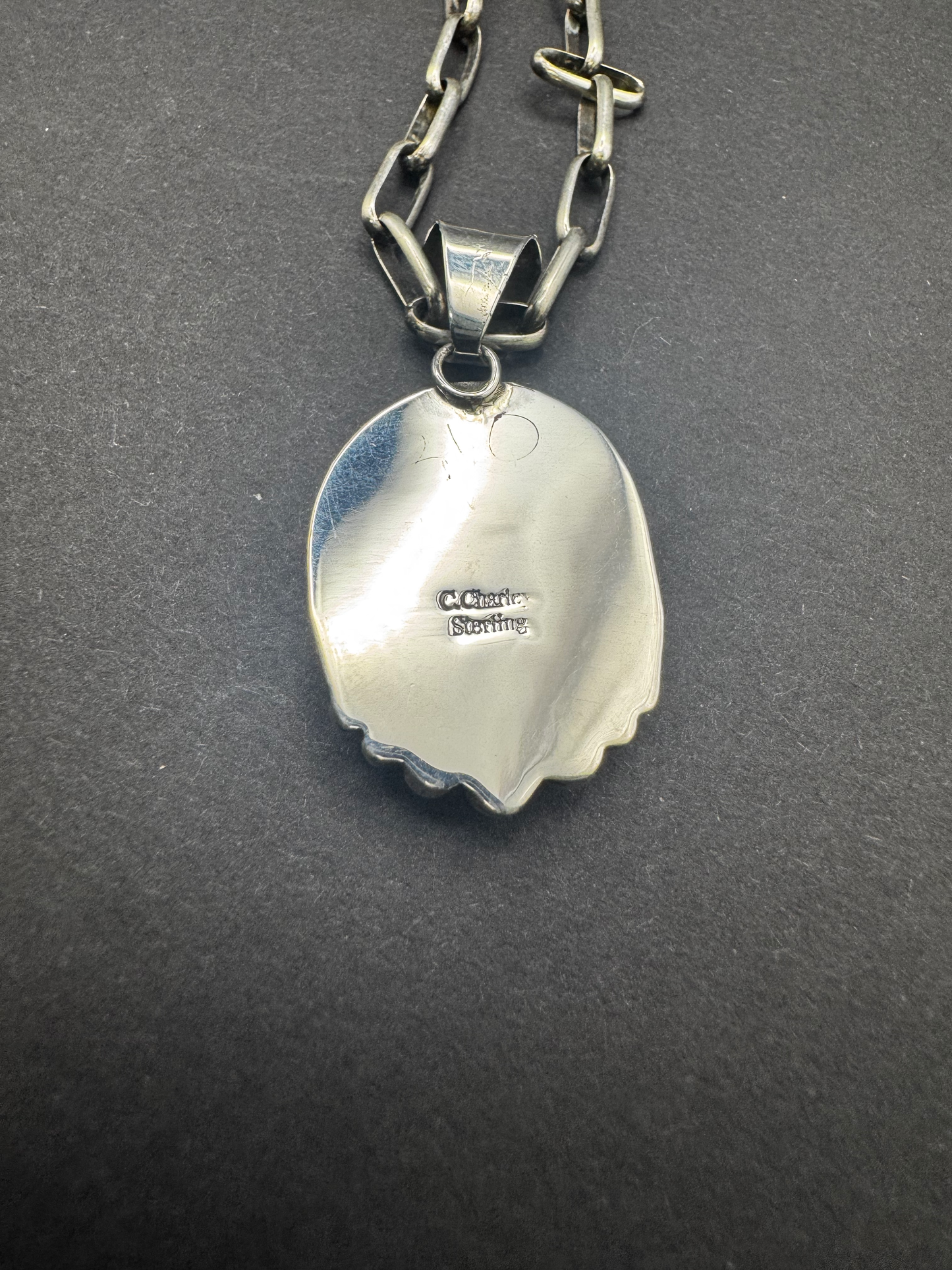 Round with Border Pendant - Golden Hills Turquoise - Sterling Silver - Native Handmade - C. Charie (artist)