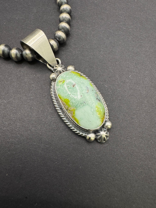 Oval Scallop Pendant - Palomino Turquoise - Sterling Silver - Native Handmade - MB (artist)