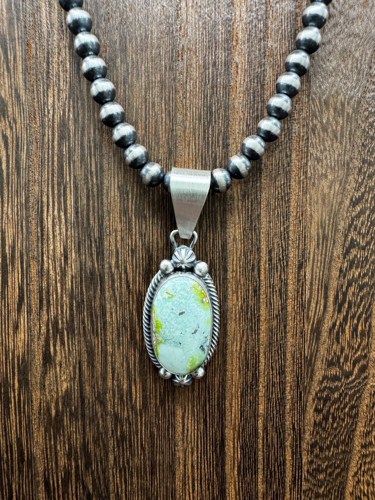 Oval Scallop Pendant - Palomino Turquoise - Sterling Silver - Native Handmade - MB (artist)