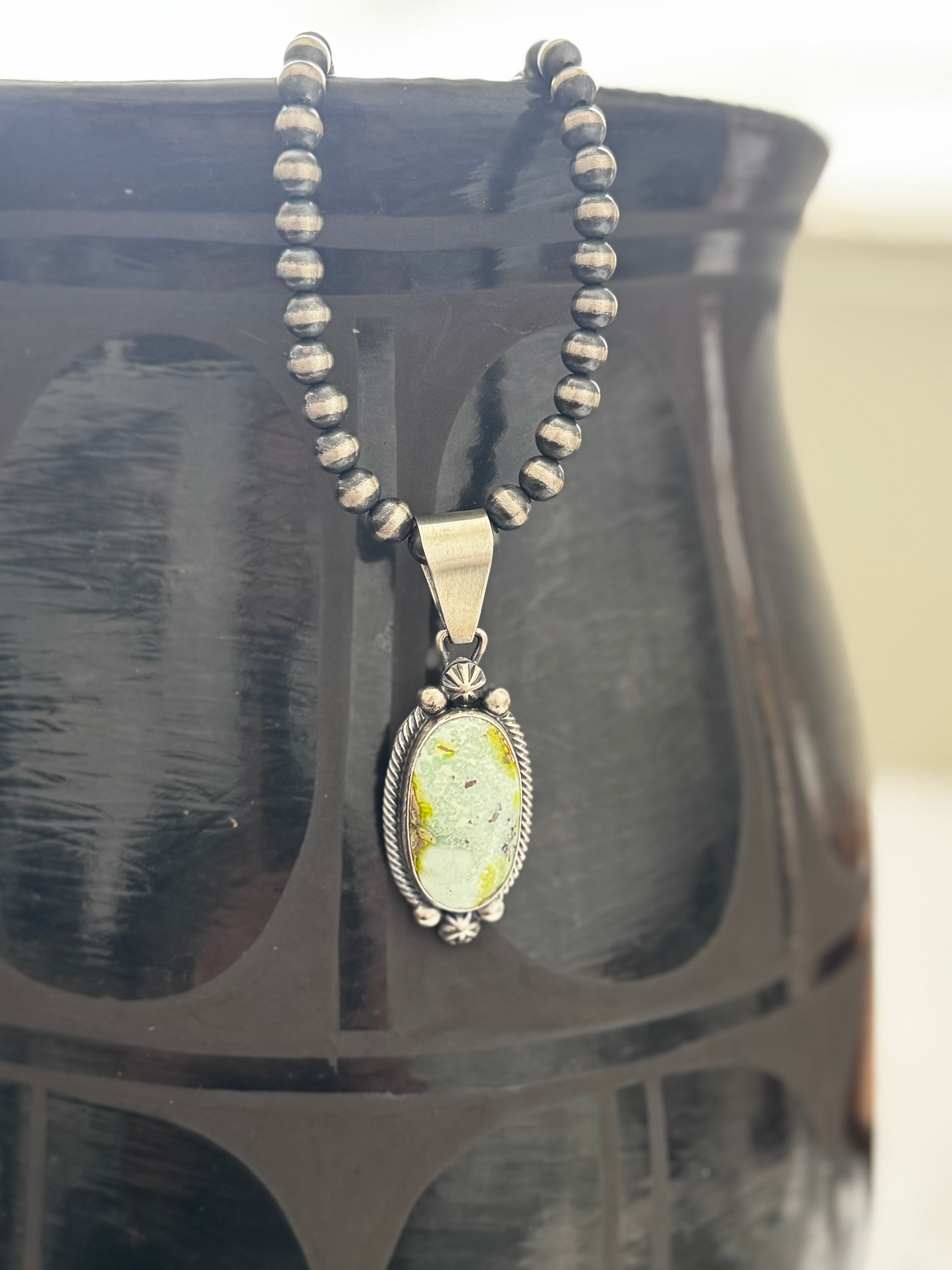 Oval Scallop Pendant - Palomino Turquoise - Sterling Silver - Native Handmade - MB (artist)