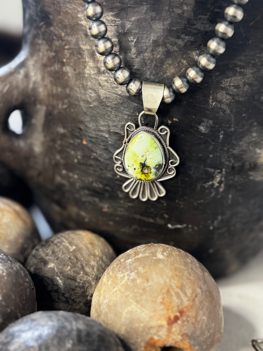 Teardrop with Ruffles Pendant - Palomino Turquoise - Sterling Silver - Native Handmade - Jameson Garcia (artist)