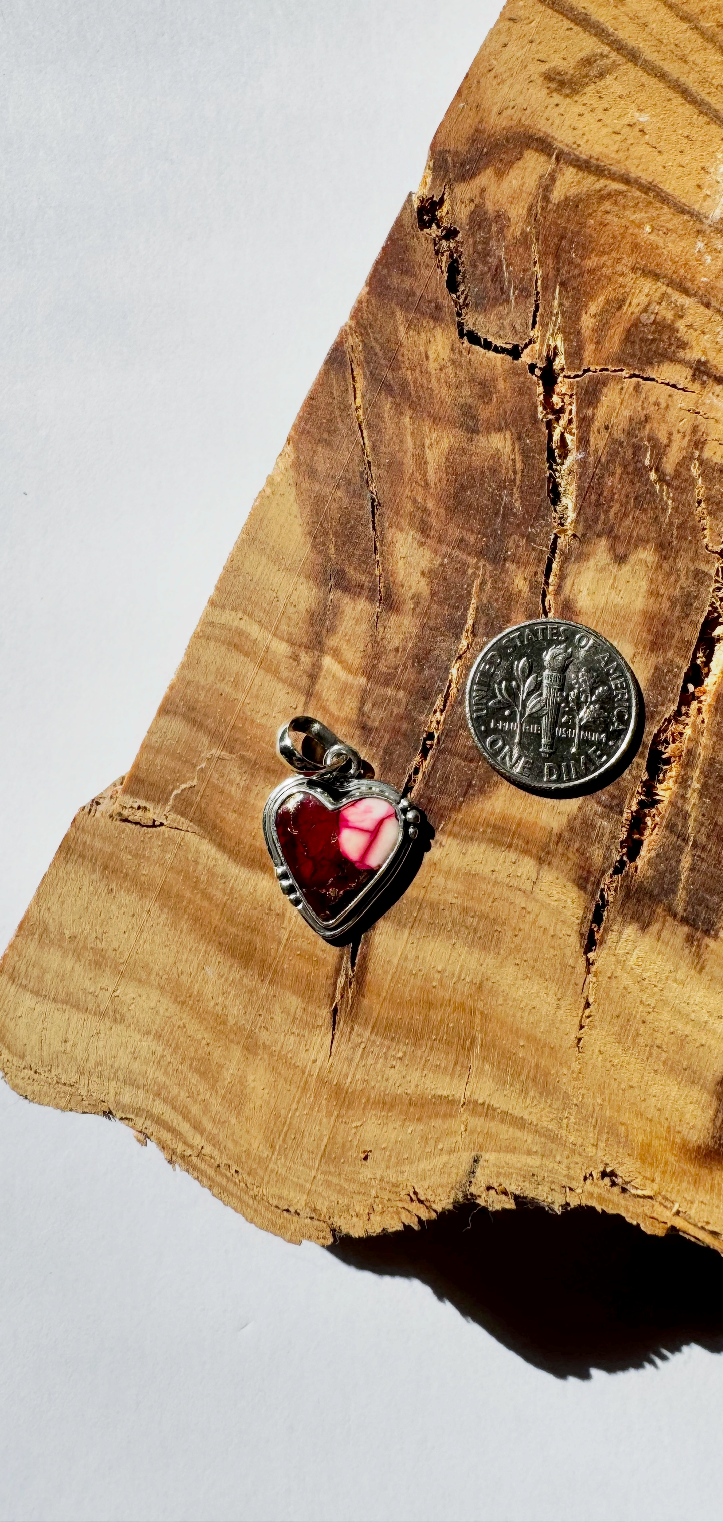 Red Rose Dahlia Heart Pendant - Sterling Silver