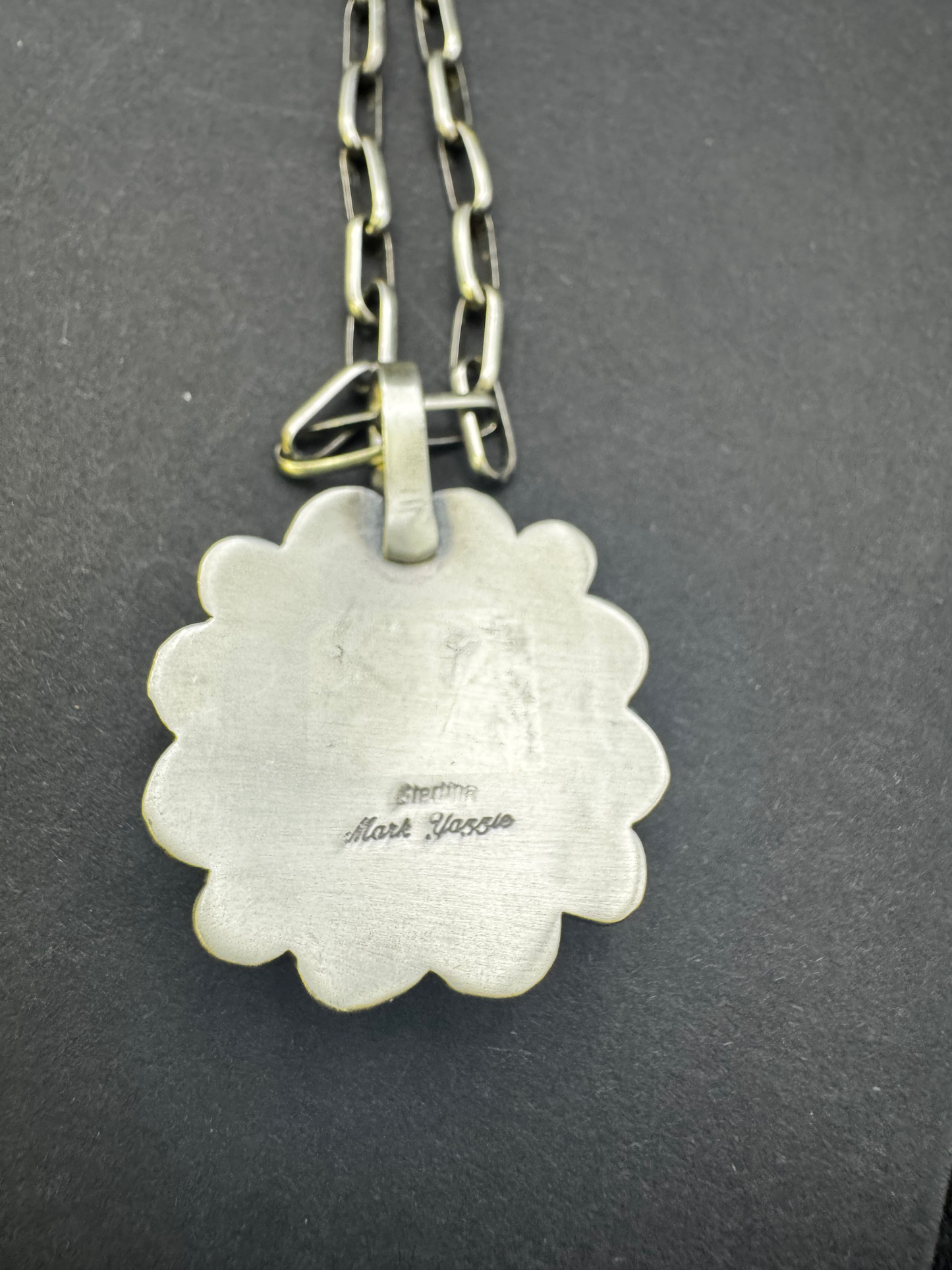 Round Pendant with Ruffles - Royston Turquoise - Sterling Silver - Native Handmade - Mark Yazzie (artist)