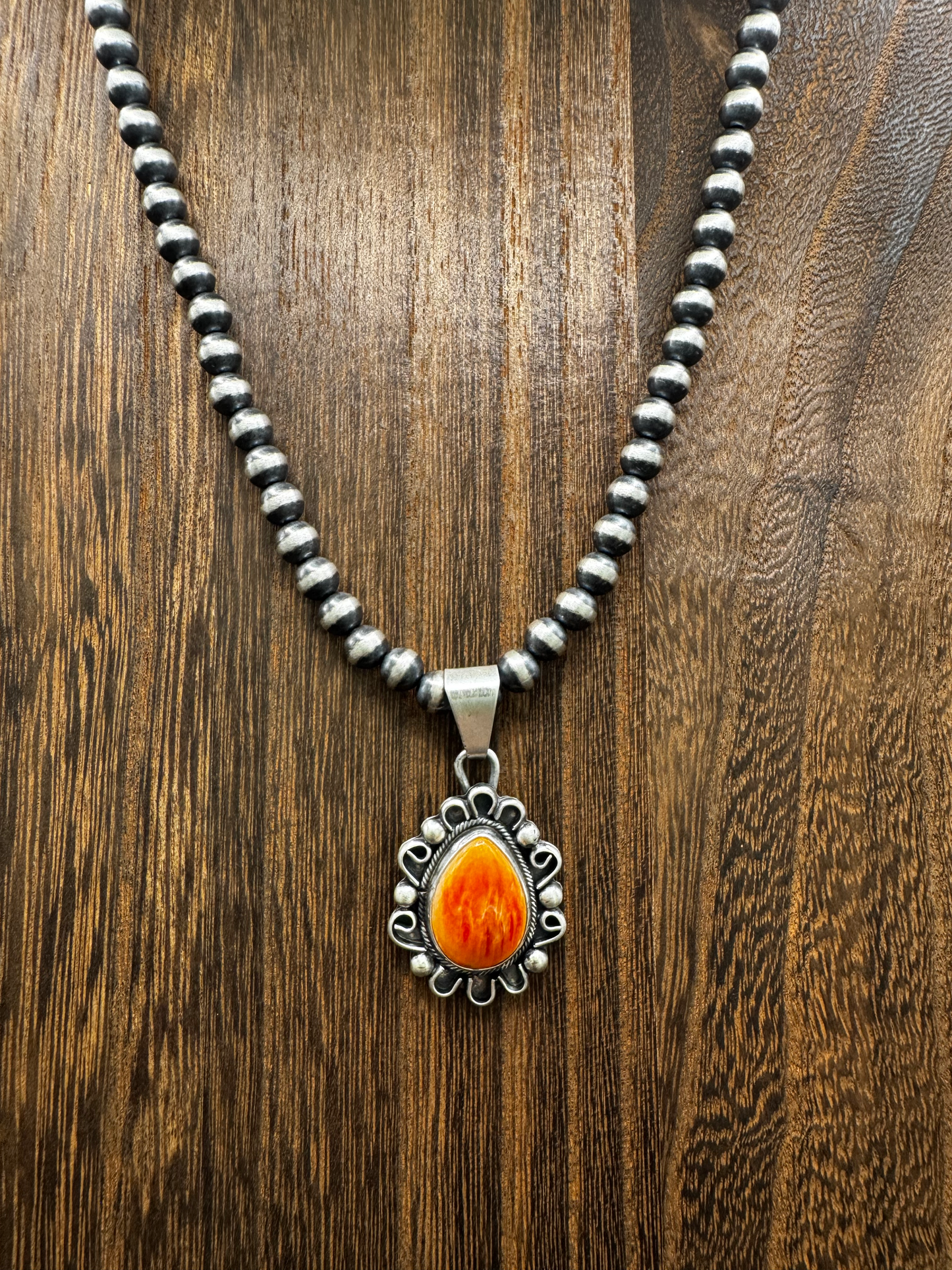 Orange Spiny Oyster Pendant - Sterling Silver - Native Handmade - Jimmy Garcia (artist)