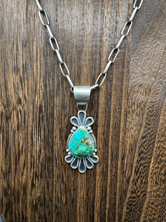 Tear Drop Pendant - Sonoran Turquoise - Native Handmade - ST SO (artist)