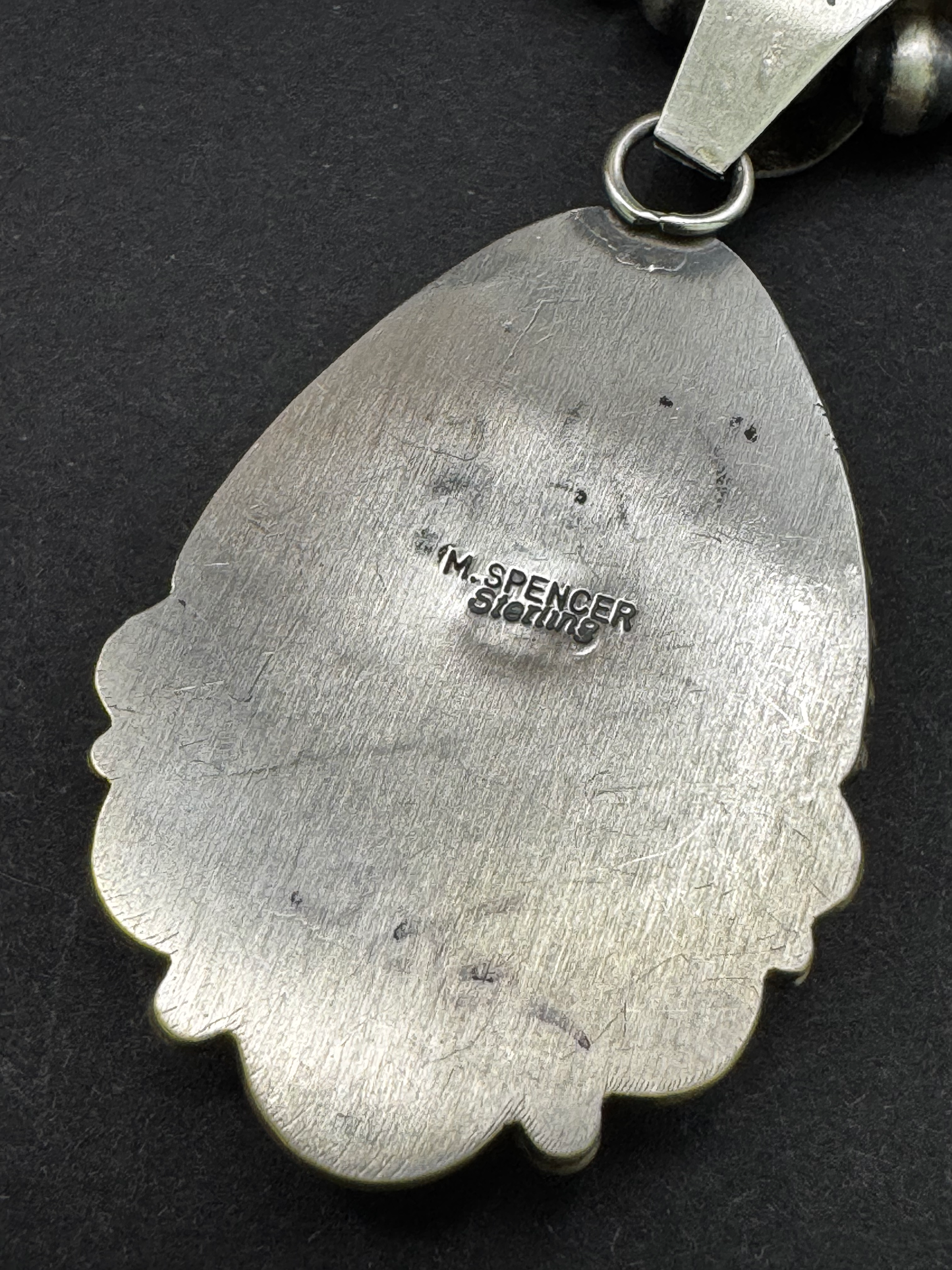 Tear Drop with Ruffles Pendant - White Buffalo - Sterling Silver - Native Handmade - Spencer (artist)