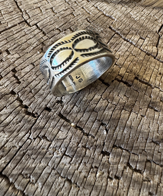 Cigar Band Sterling Silver Ring - Native Handmade - JG (Artist) - Size 11.5