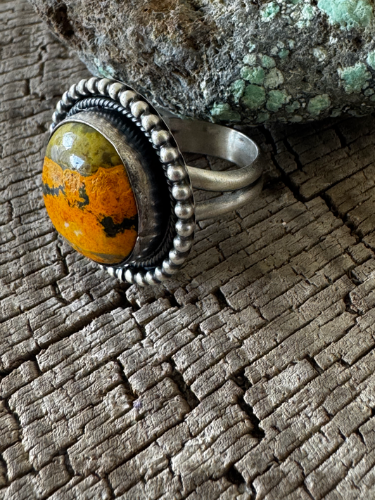 Round Ring - Bumblebee Jasper - Sterling Silver - Native Handmade - Jameson Garcia (artist) - Size 7.5