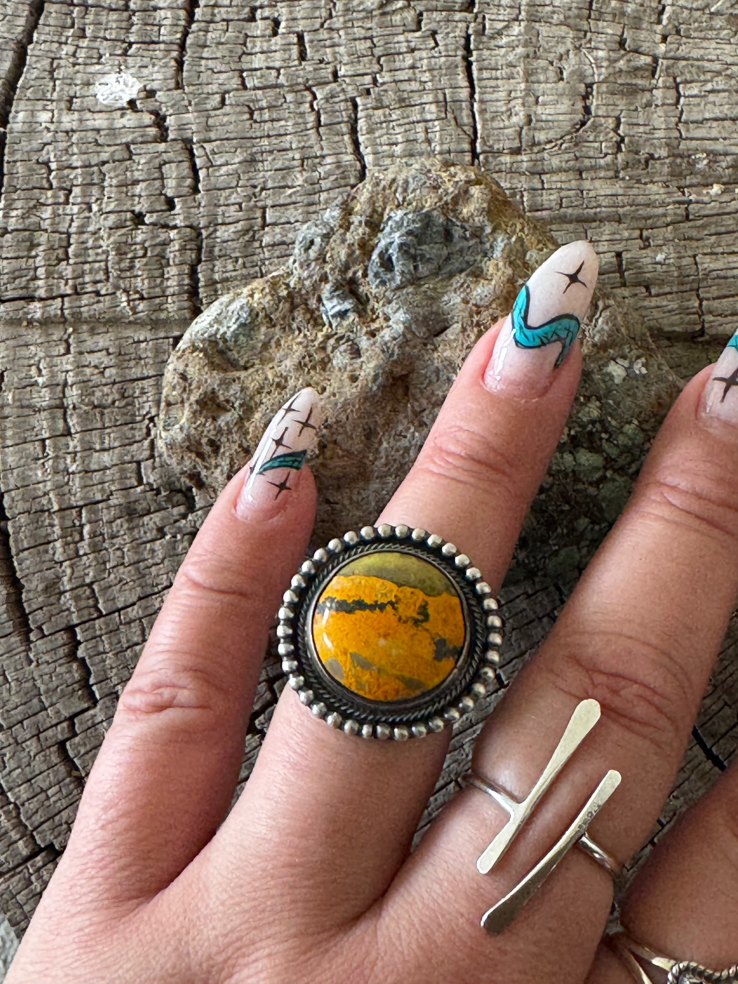 Round Ring - Bumblebee Jasper - Sterling Silver - Native Handmade - Jameson Garcia (artist) - Size 7.5