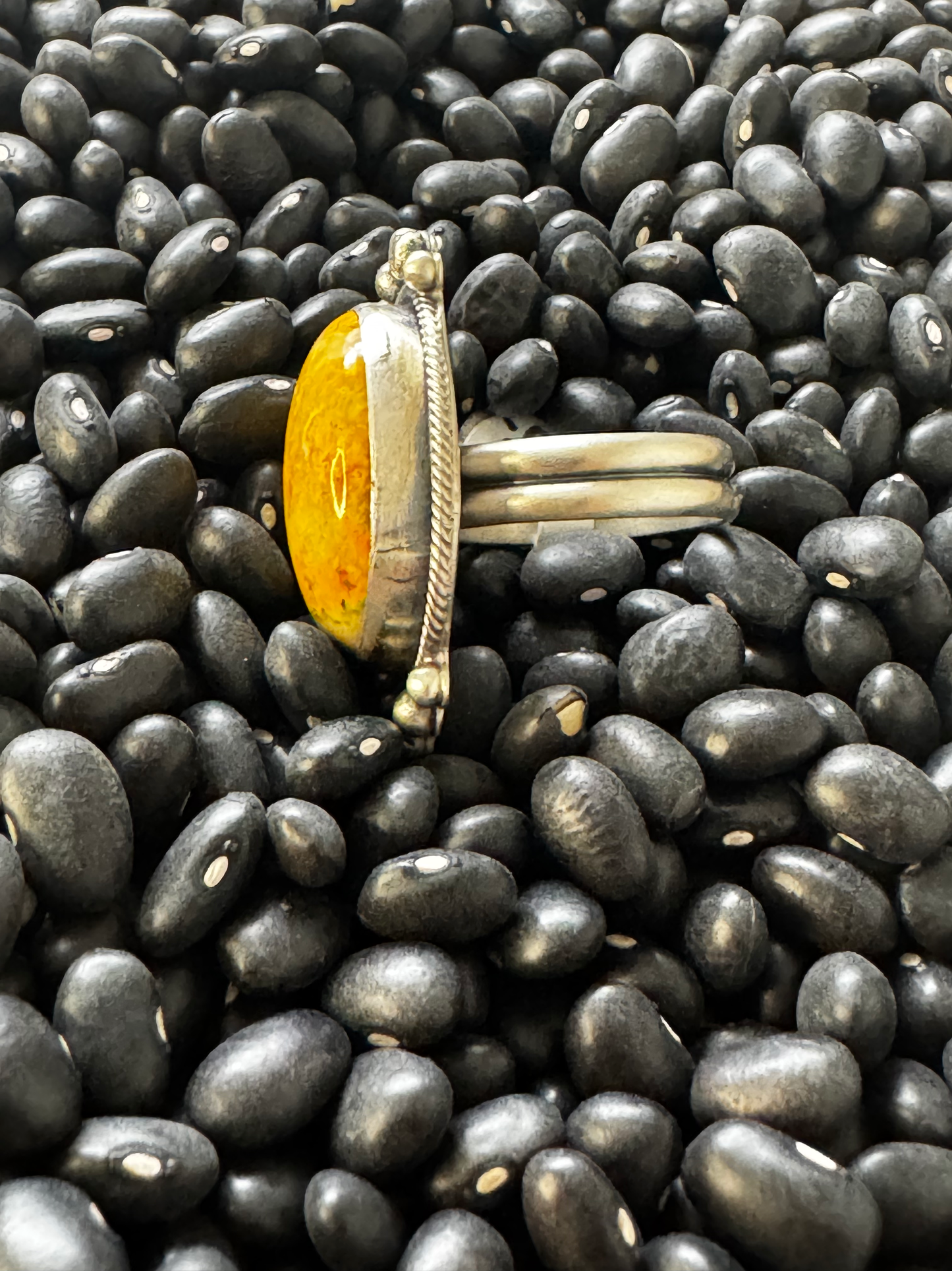 Oval Ring - Bumblebee Jasper - Sterling Silver - Native Handmade - Jameson Garcia (artist) - Size 7.75