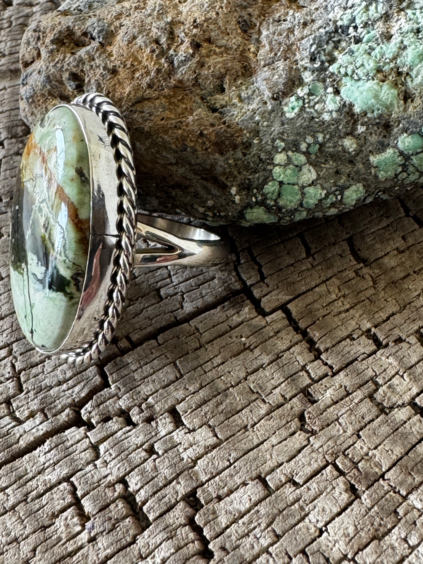 Oval Ring - Chalcedony - Sterling Silver - Native Handmade - L (artist) - Size 6.25
