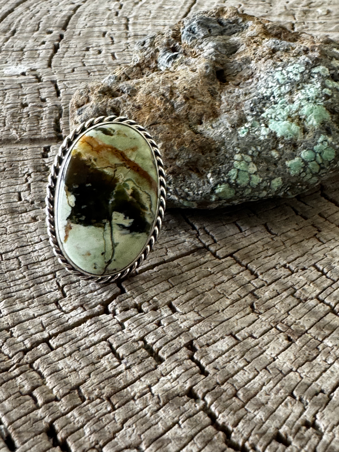 Oval Ring - Chalcedony - Sterling Silver - Native Handmade - L (artist) - Size 6.25