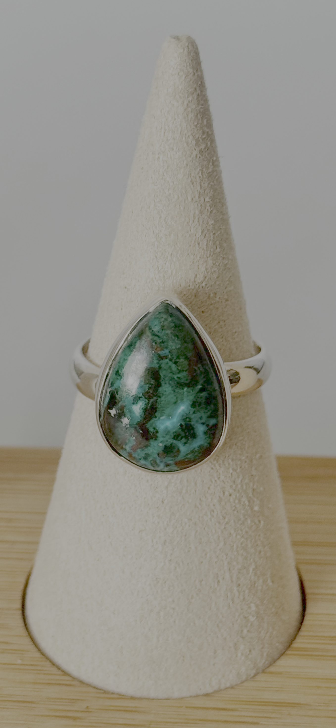 Chrysocolla Teardrop Ring - Sterling Silver - Size 8