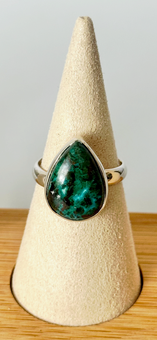 Chrysocolla Teardrop Ring - Sterling Silver - Size 8