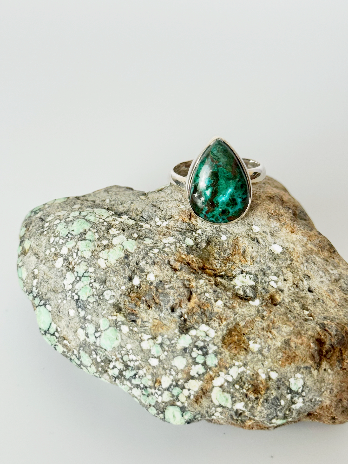Chrysocolla Teardrop Ring - Sterling Silver - Size 8