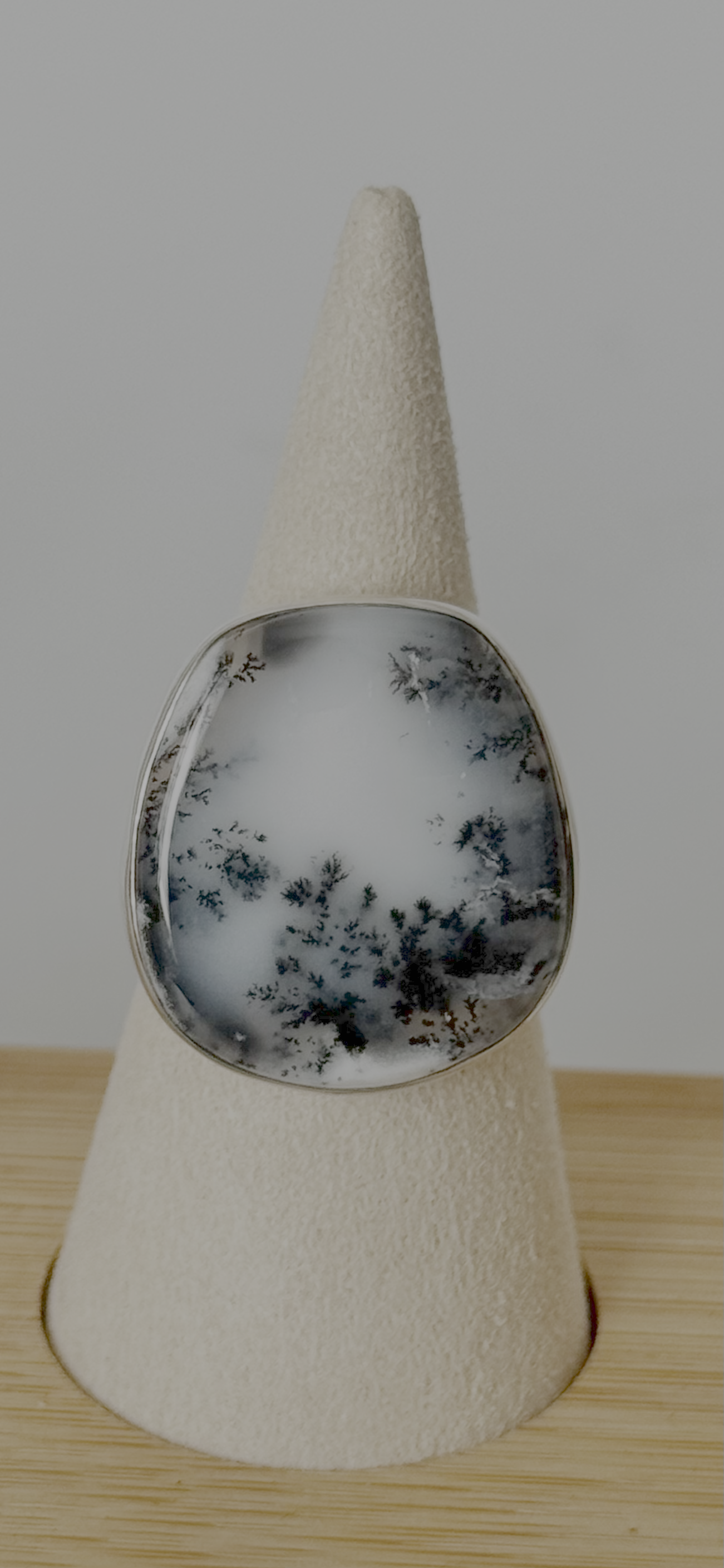 Dendritic Agate Round Ring - Sterling Silver - Size 8