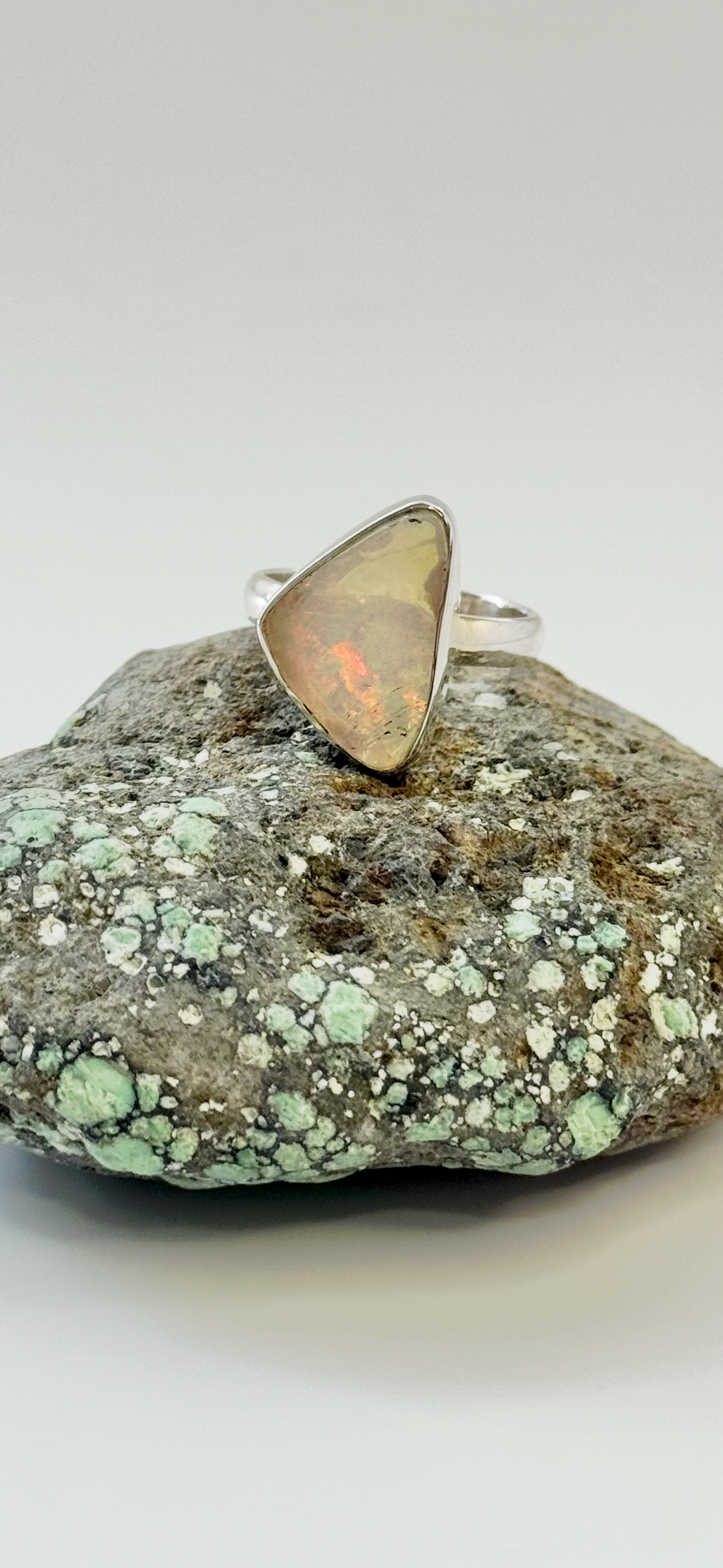 Raw Rough-Cut Ethiopian Opal Ring - Sterling Silver - Size 9.5