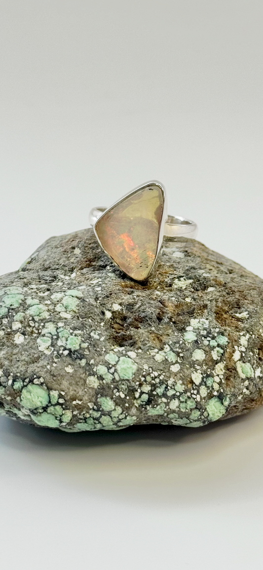 Raw Rough-Cut Ethiopian Opal Ring - Sterling Silver - Size 9.5