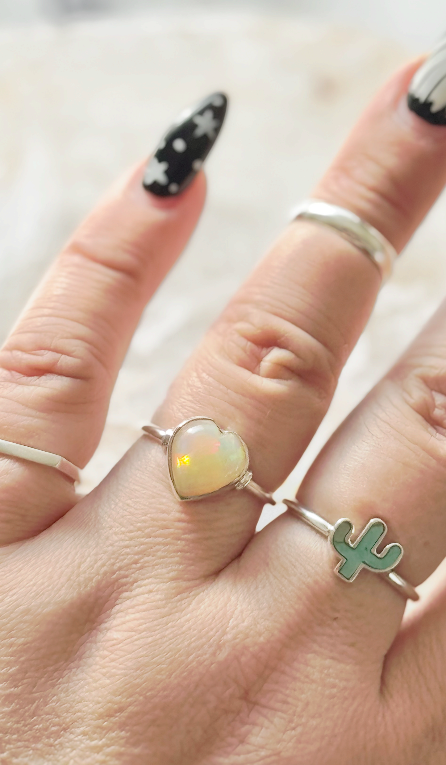 Ethiopian Opal Heart Ring - Sterling Silver - Size 9