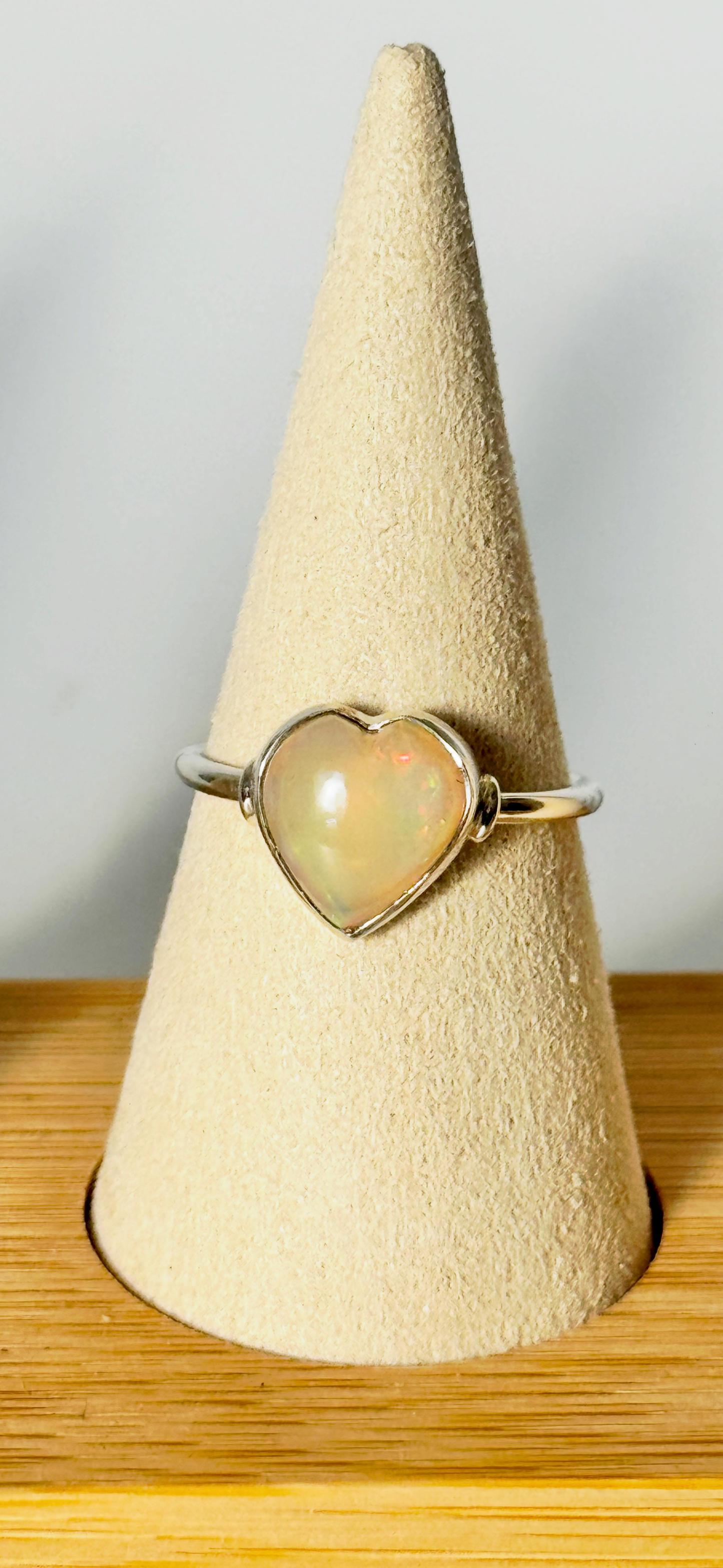 Ethiopian Opal Heart Ring - Sterling Silver - Size 9