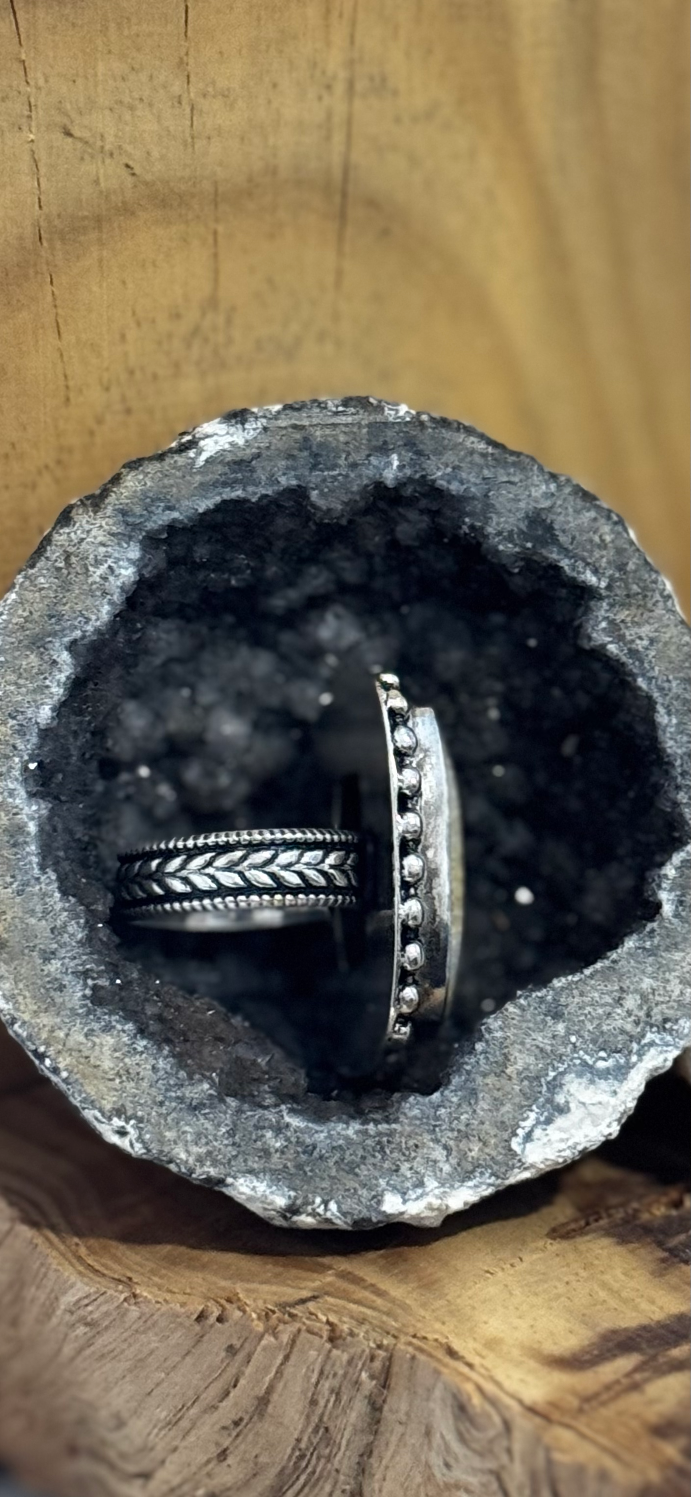 Rounded Rectangle Ring - Fossil Coral - Sterling Silver - Size 10