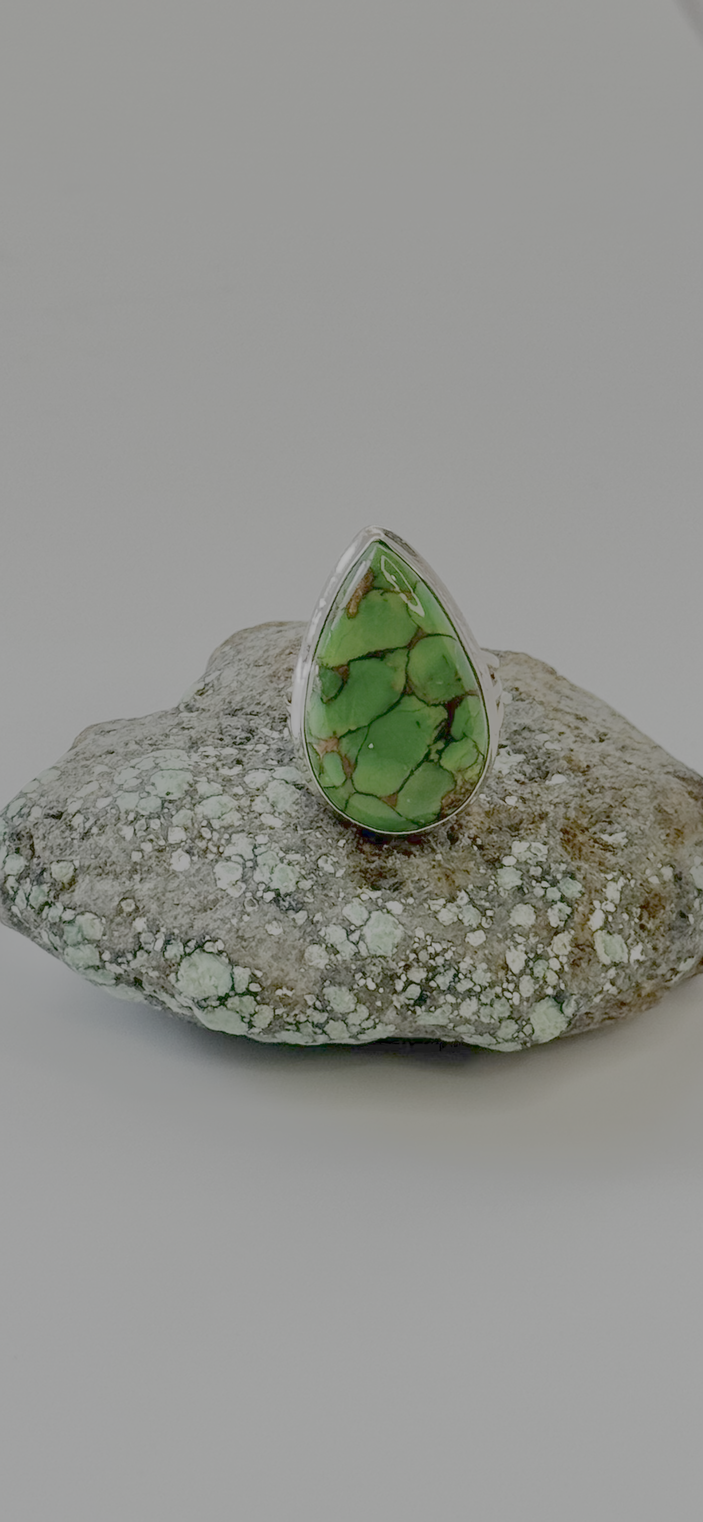 Green Copper Turquoise Teardrop Ring - Sterling Silver - Size 8