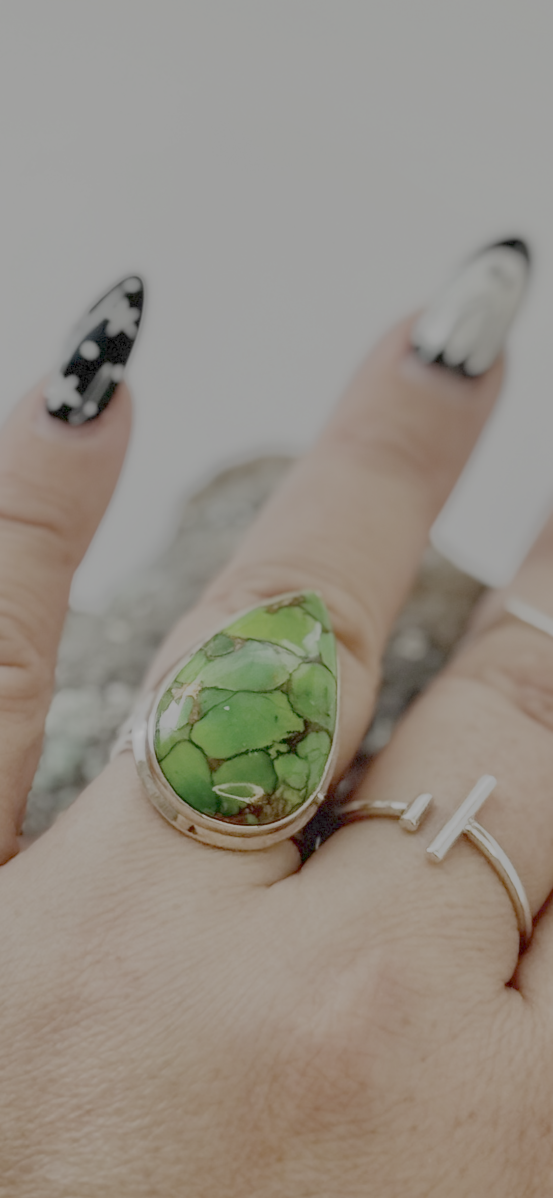 Green Copper Turquoise Teardrop Ring - Sterling Silver - Size 8