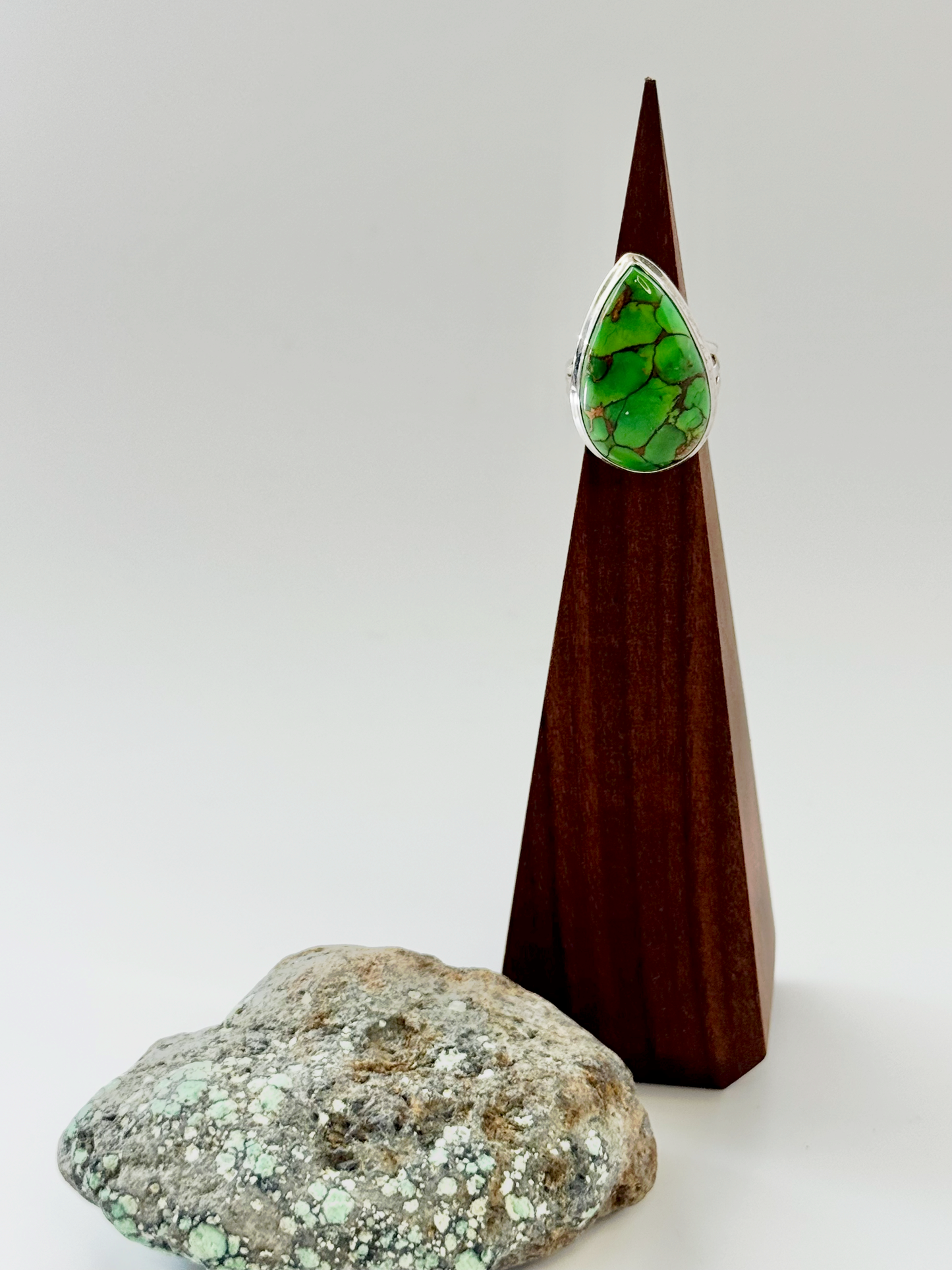 Green Copper Turquoise Teardrop Ring - Sterling Silver - Size 8