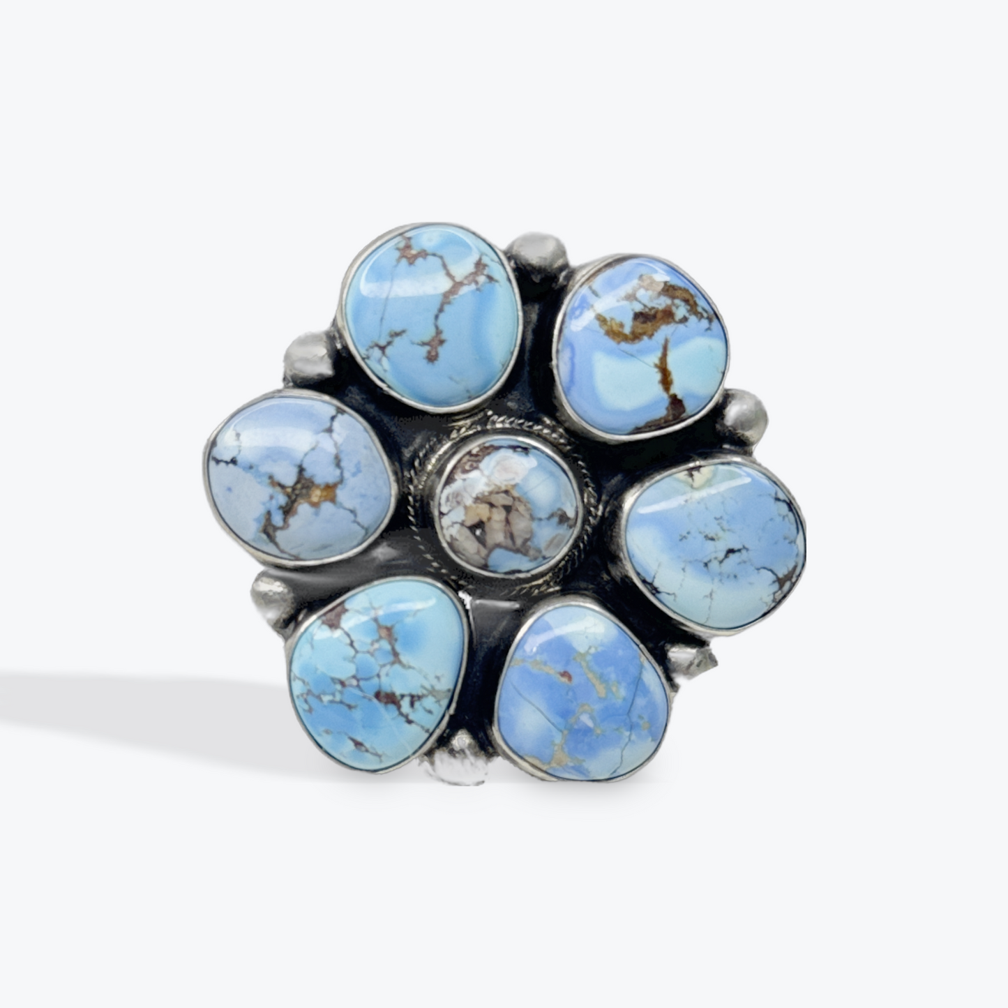 Cluster Ring - Golden Hills Turquoise - Sterling Silver  - Native Handmade - Bob Becenti (artist) - Size Adjustable