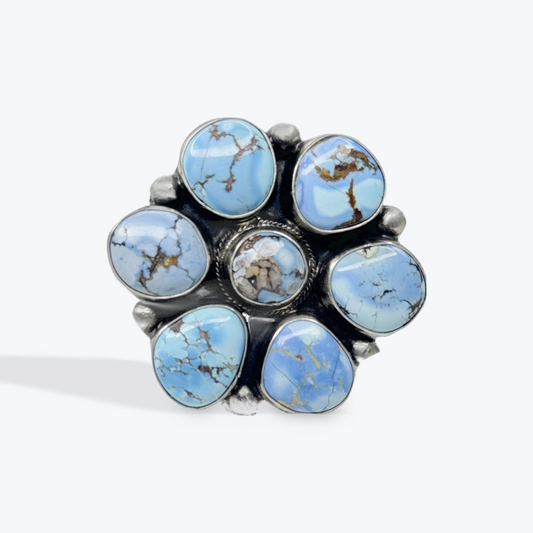 Cluster Ring - Golden Hills Turquoise - Sterling Silver  - Native Handmade - Bob Becenti (artist) - Size Adjustable