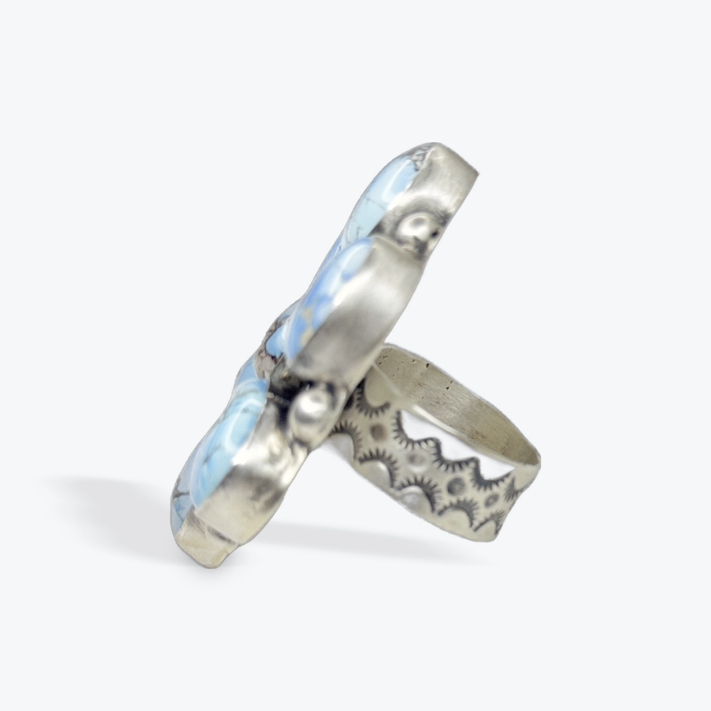 Cluster Ring - Golden Hills Turquoise - Sterling Silver  - Native Handmade - Bob Becenti (artist) - Size Adjustable