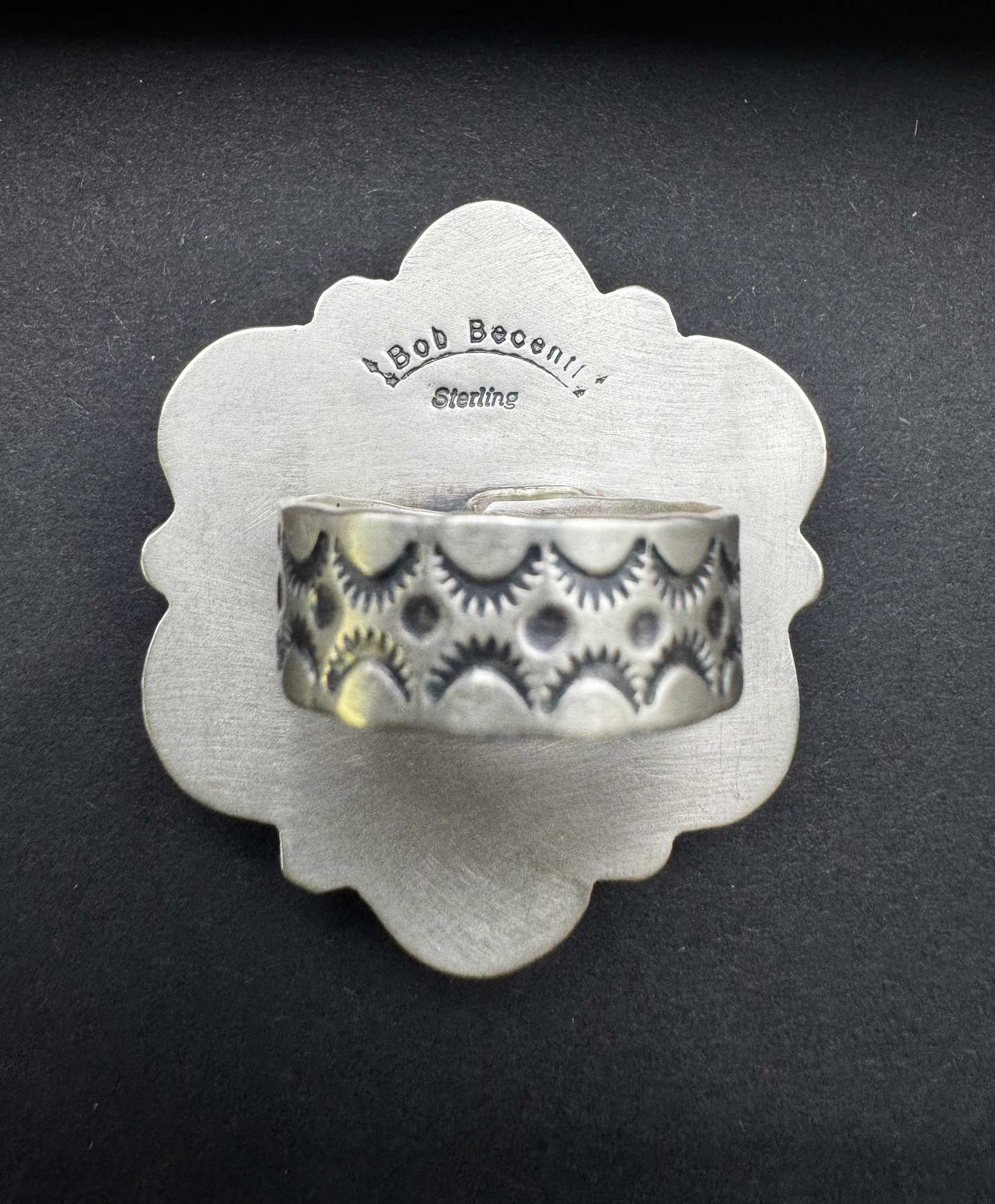 Cluster Ring - Golden Hills Turquoise - Sterling Silver  - Native Handmade - Bob Becenti (artist) - Size Adjustable