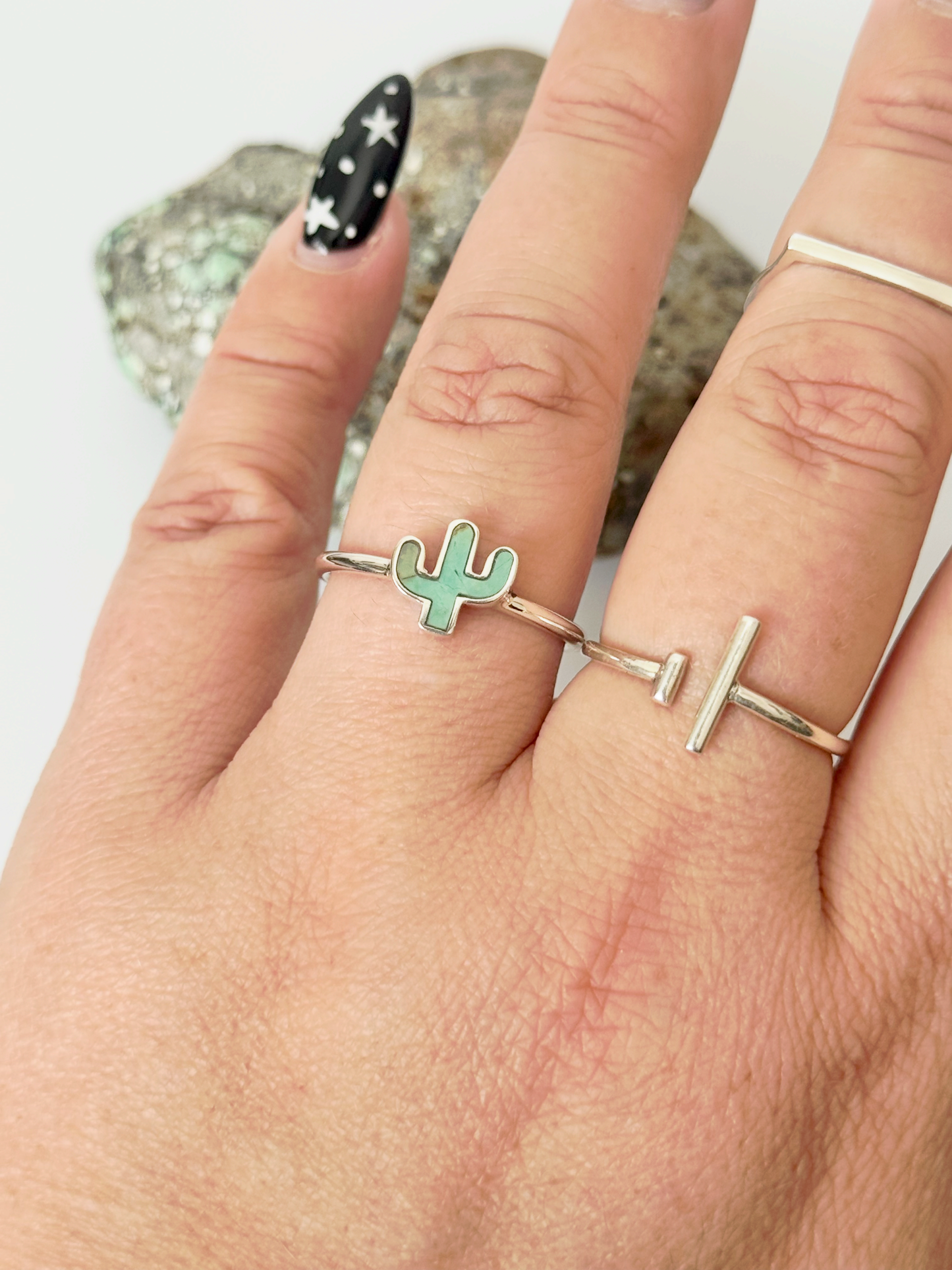 Green Turquoise Cactus Ring - Sterling Silver