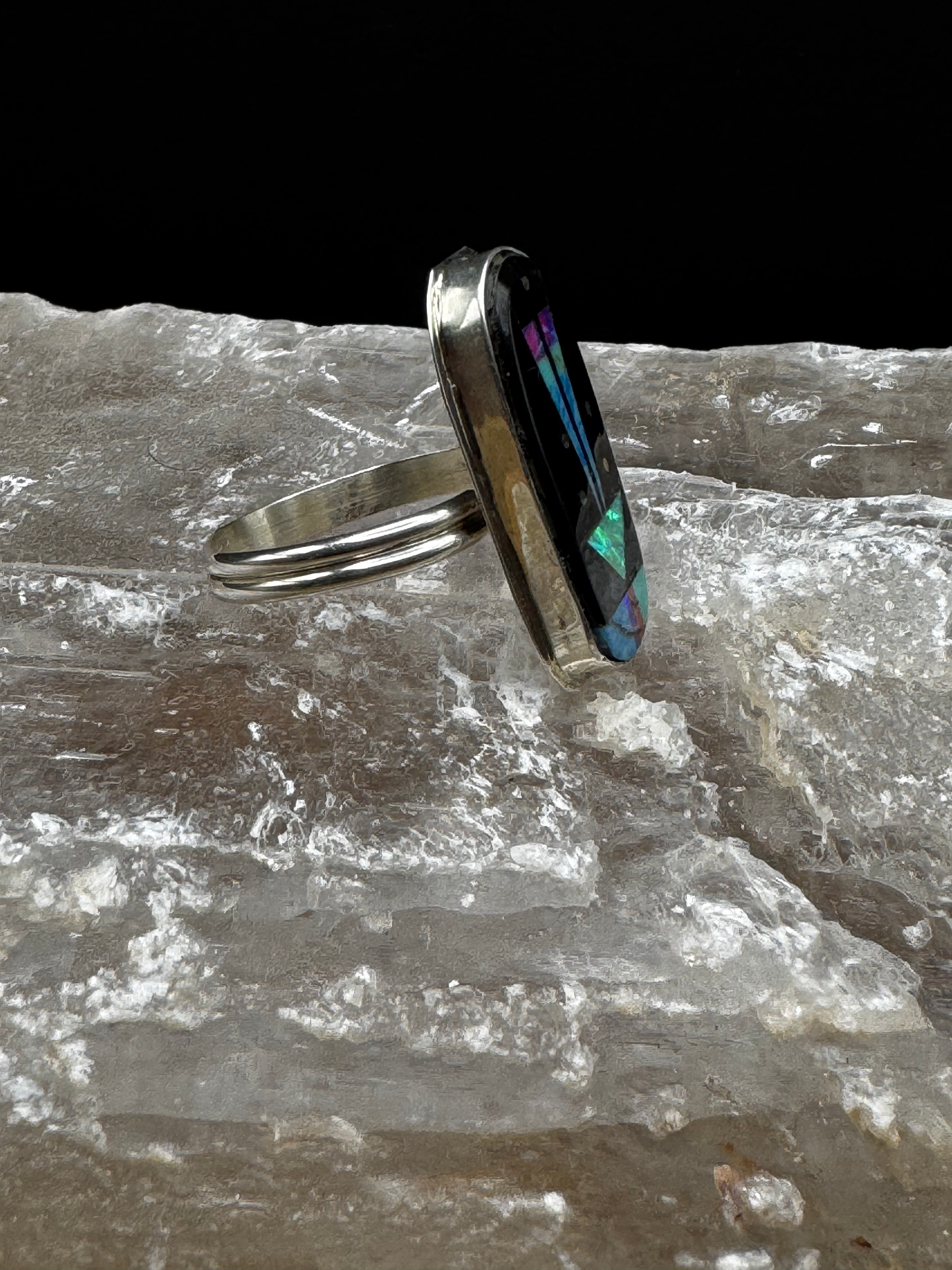 Ring Inlay - Sterling Silver - Navajo Handmade - Gilbert Smith - Size Adjustable