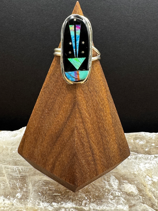 Ring Inlay - Sterling Silver - Navajo Handmade - Gilbert Smith - Size Adjustable