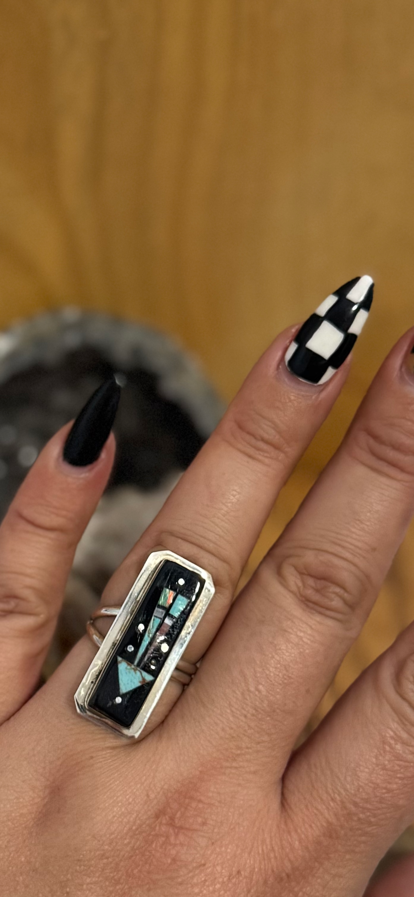 Ring Inlay - Sterling Silver - Navajo Handmade - Gilbert Smith - Size Adjustable (Copy)