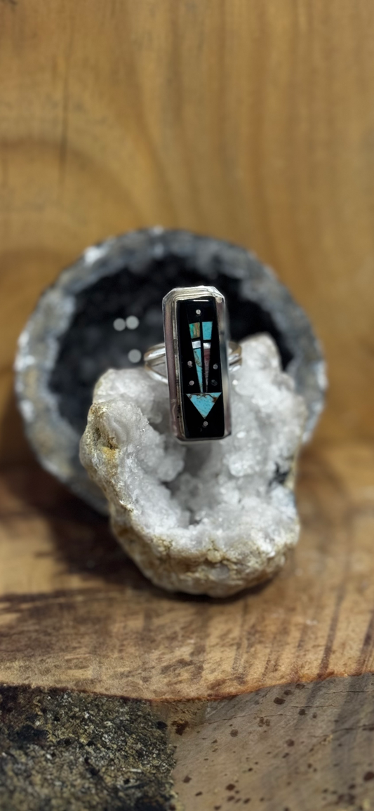 Ring Inlay - Sterling Silver - Navajo Handmade - Gilbert Smith - Size Adjustable (Copy)