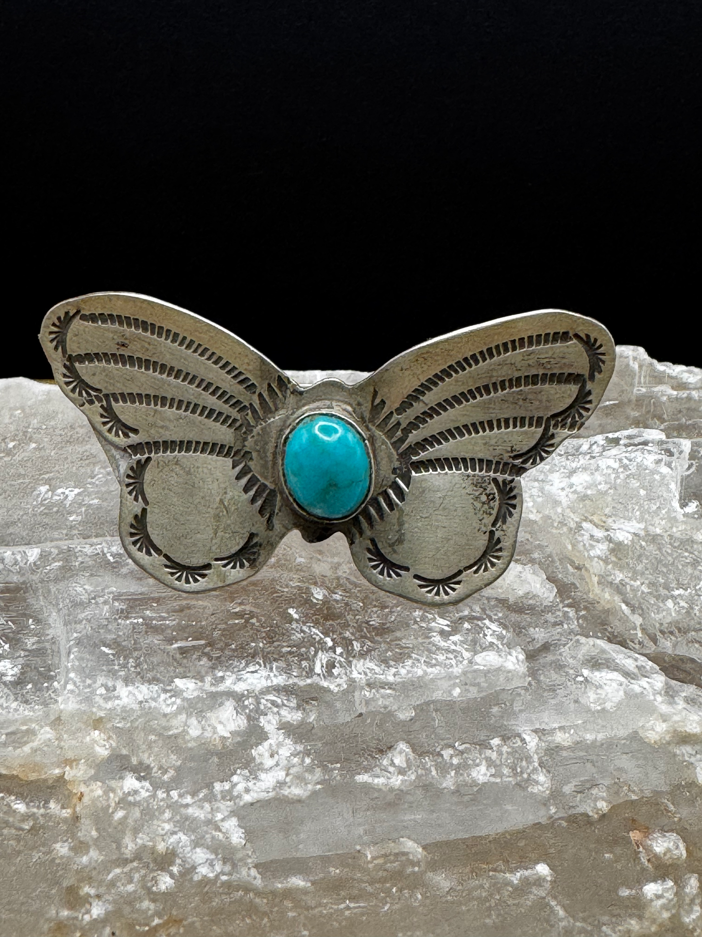 Butterfly Ring with Kingman Turquoise - Navajo Handmade - Rick Enriquez - Size 13