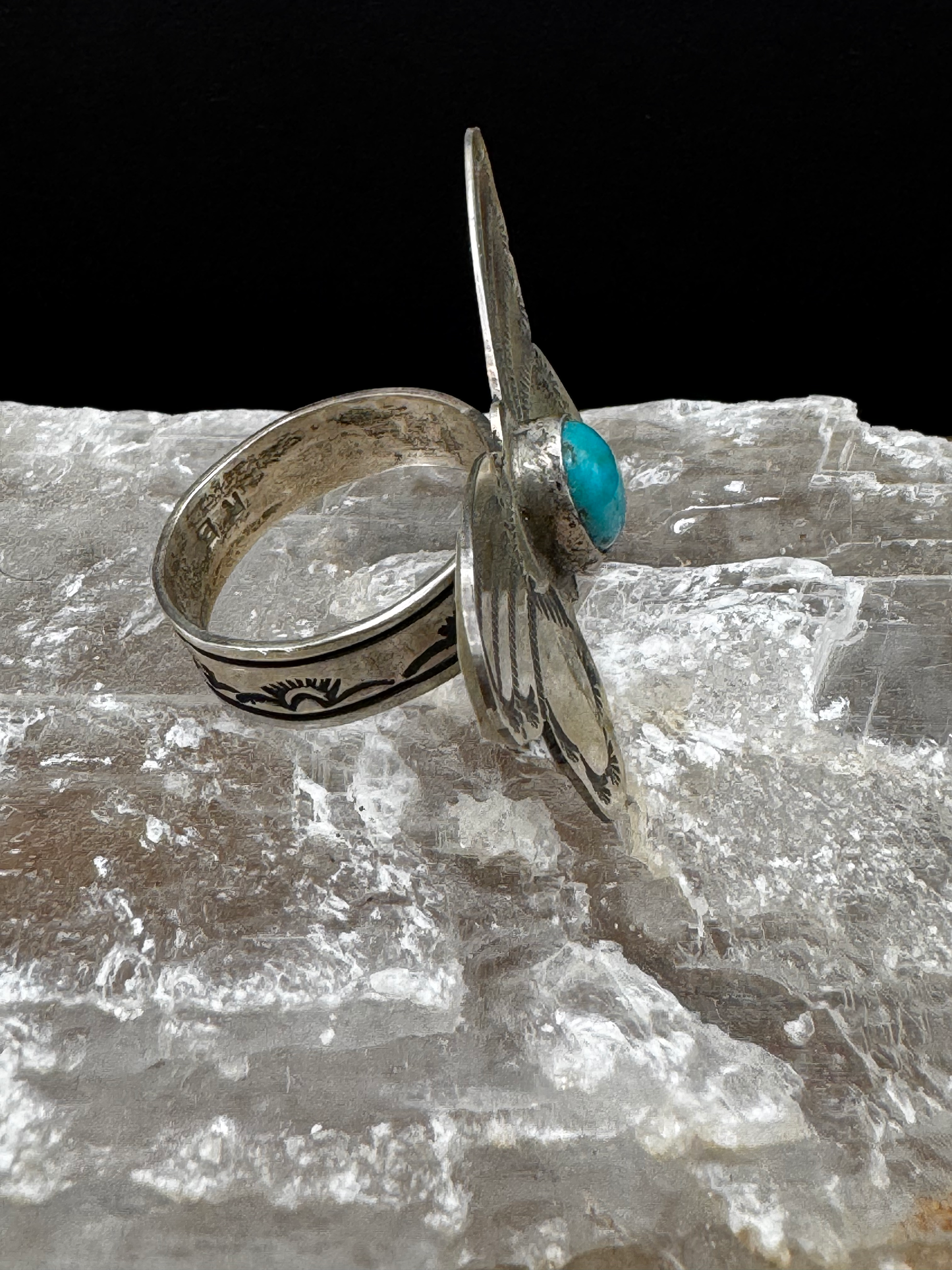 Butterfly Ring with Kingman Turquoise - Navajo Handmade - Rick Enriquez - Size 13