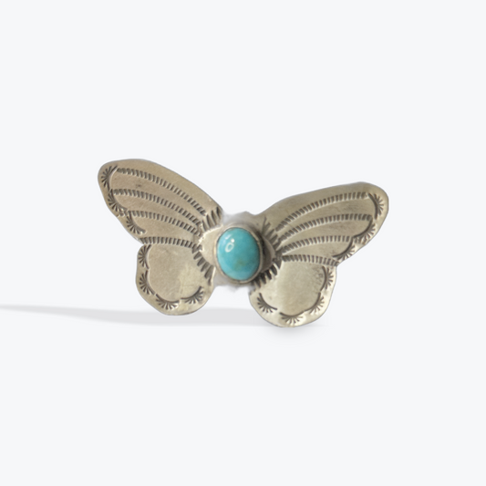 Butterfly Ring with Kingman Turquoise - Navajo Handmade - Rick Enriquez - Size 13