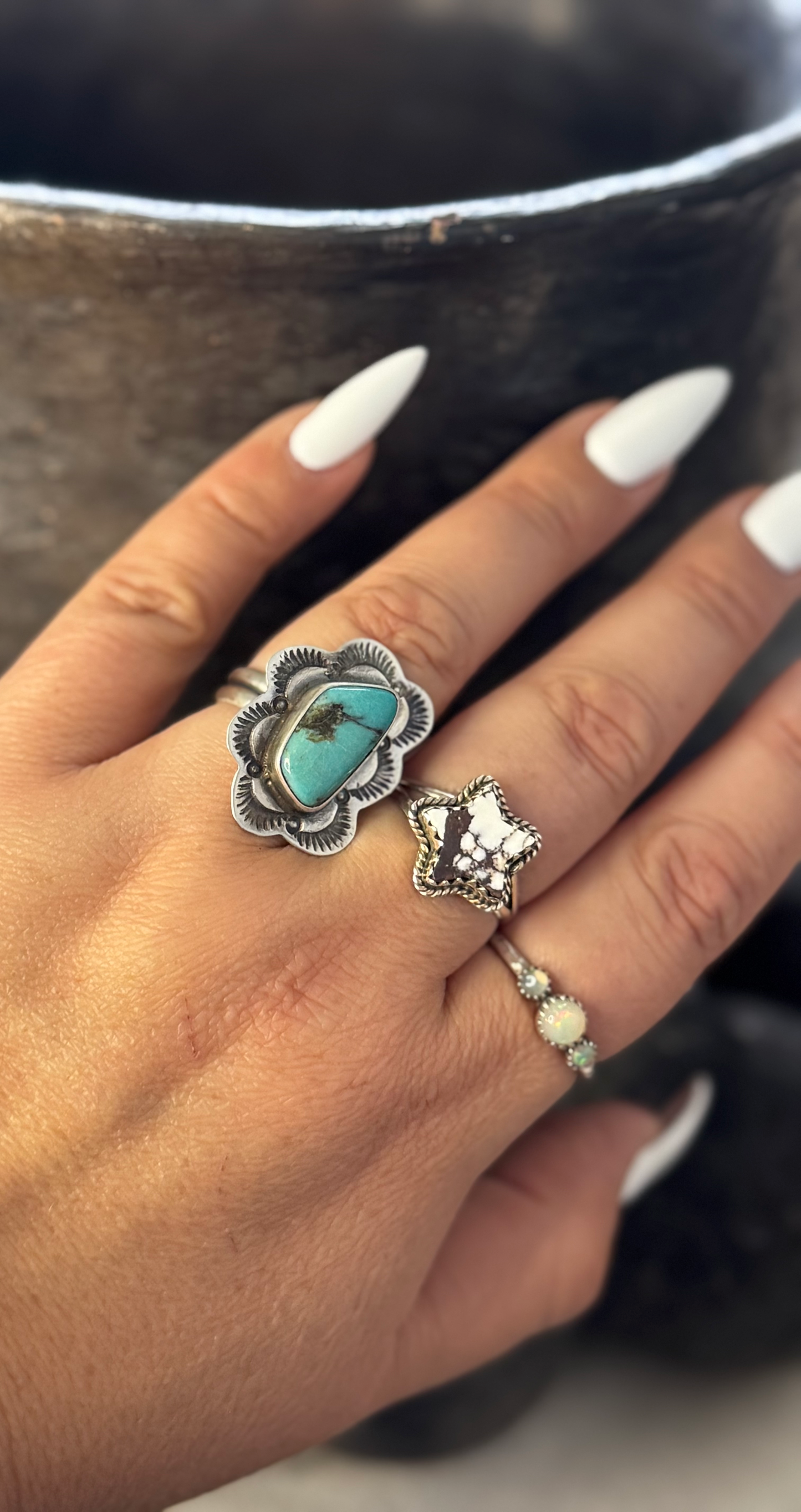 Ring - Kingman Turquoise - Sterling Silver - Native Handmade - Dan Henio (artist) - Size Adjustable
